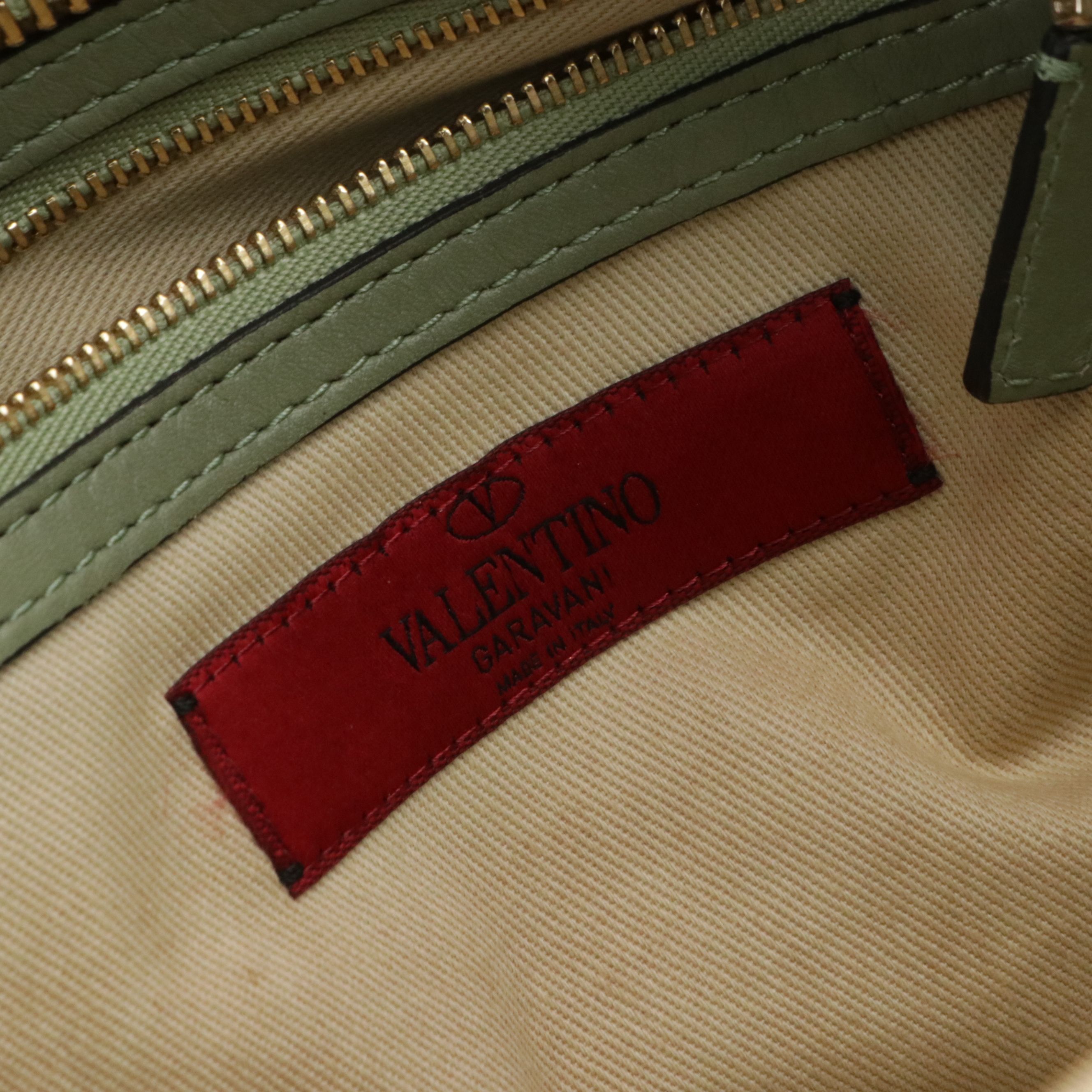 Valentino Garavani Rockstud Two-Way Tote Bag in Sage Green Calfskin Leather