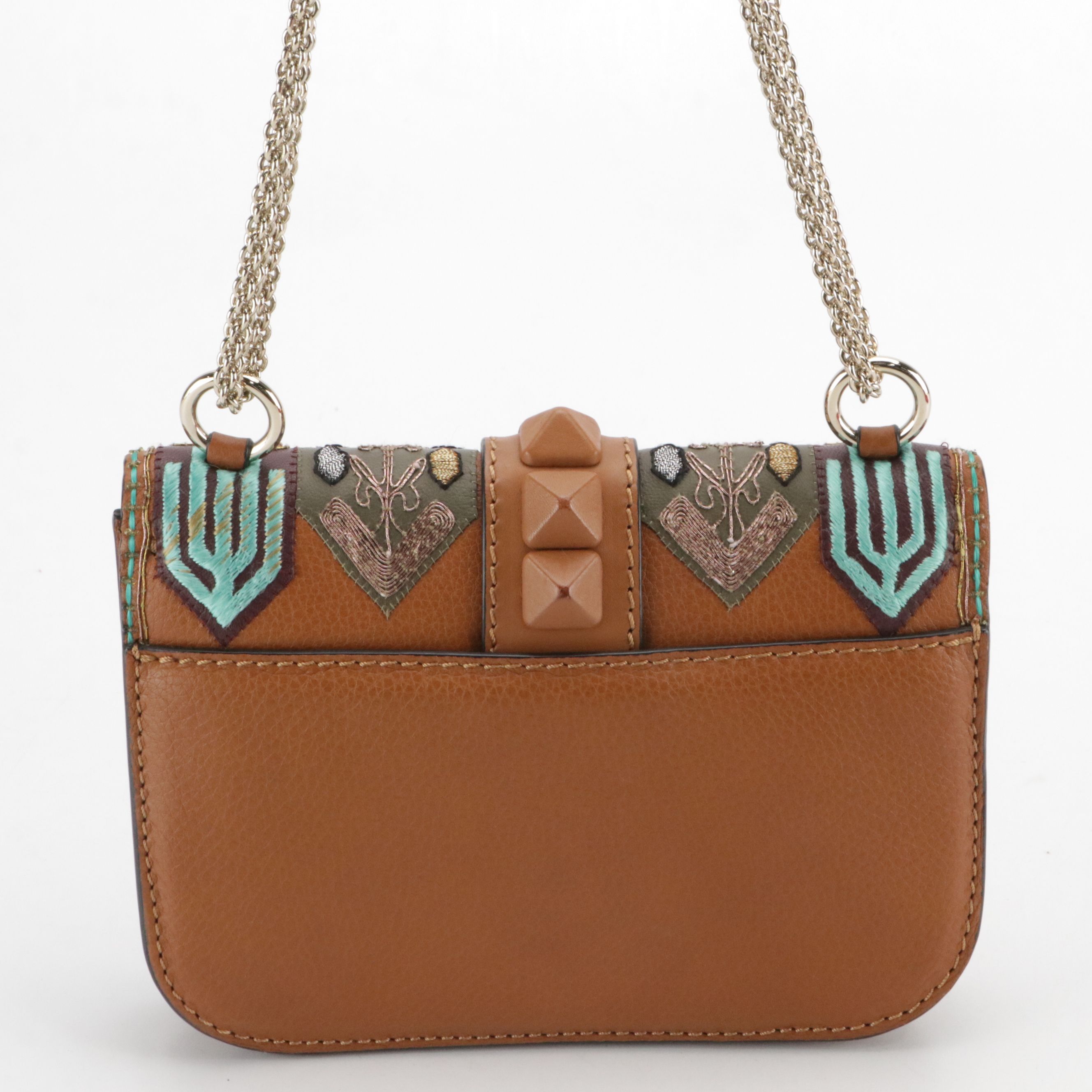 Valentino Garavani Glam Lock Flap Bag in Embroidered Leather with Pyramid Studs