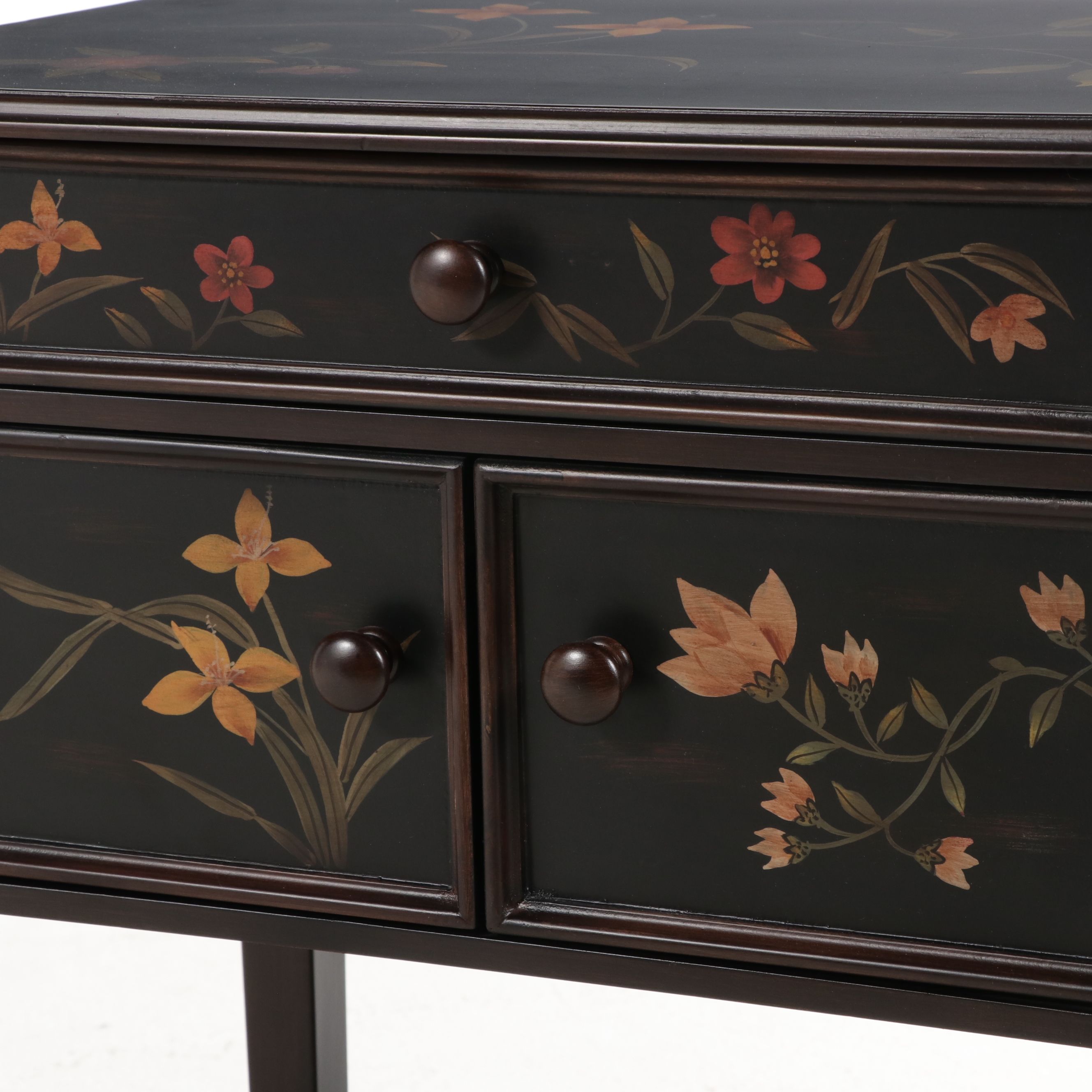Chinoiserie Style Hand-Painted Lacquered Nightstand, Late 20th Century