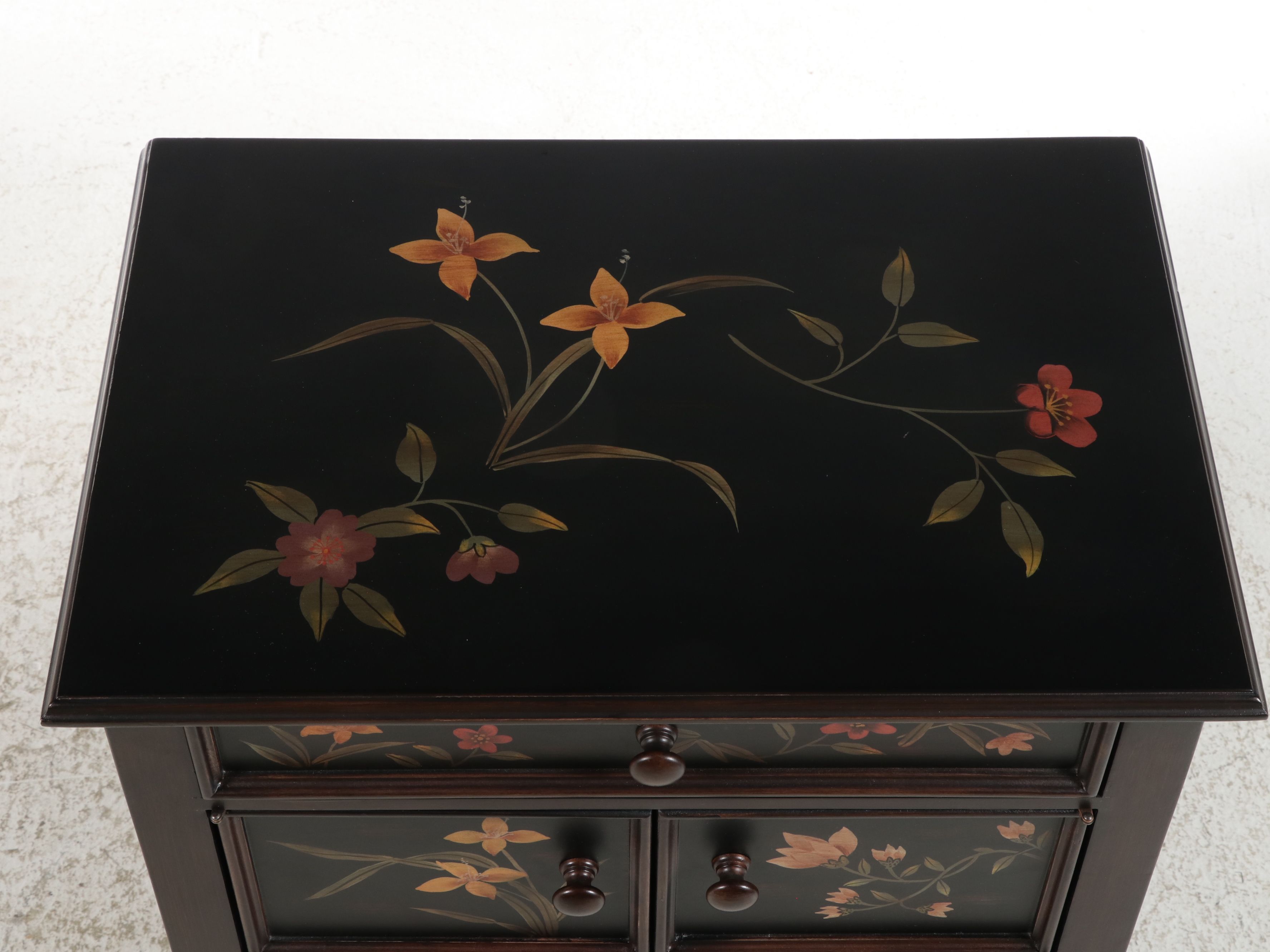 Chinoiserie Style Hand-Painted Lacquered Nightstand, Late 20th Century
