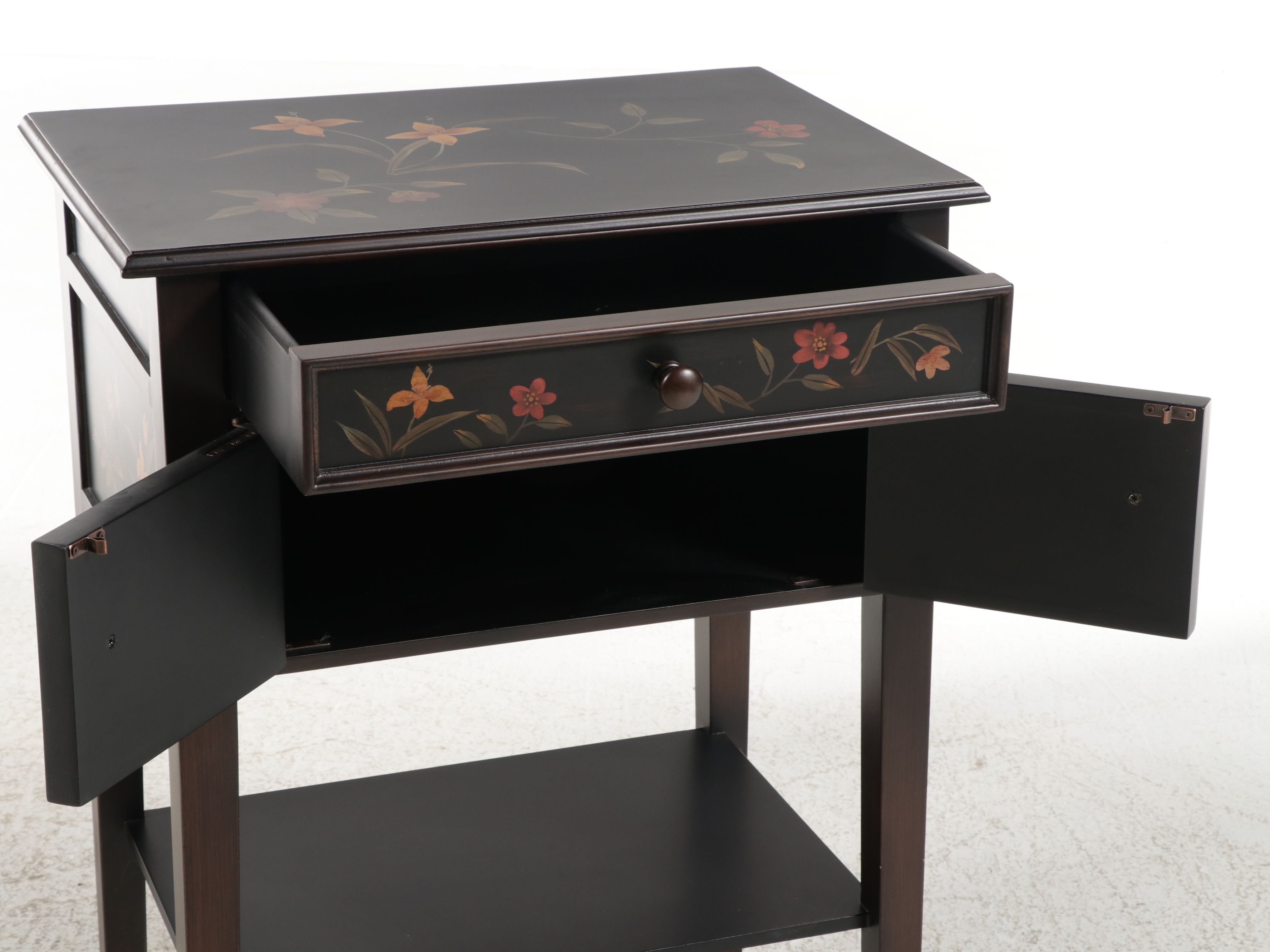Chinoiserie Style Hand-Painted Lacquered Nightstand, Late 20th Century