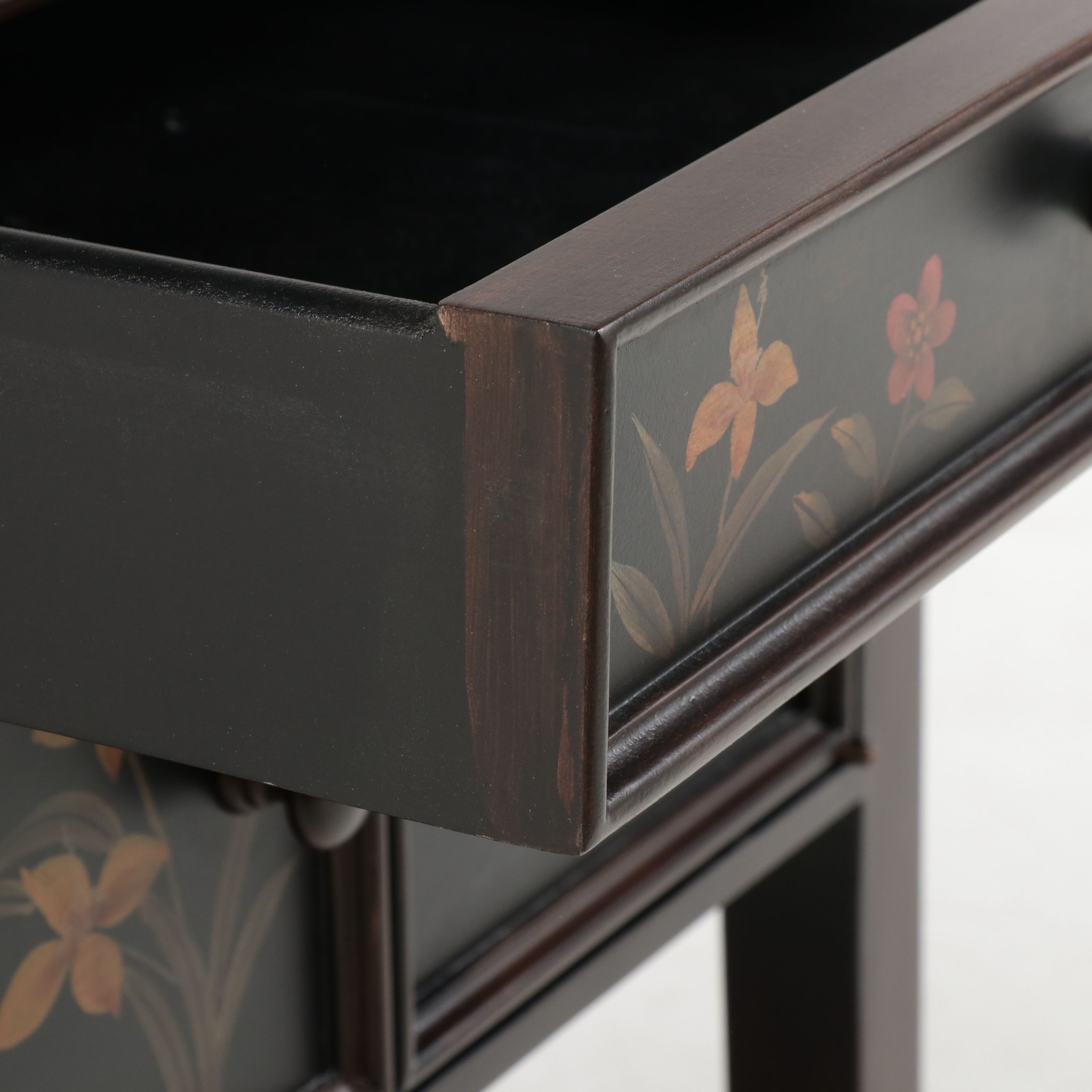 Chinoiserie Style Hand-Painted Lacquered Nightstand, Late 20th Century
