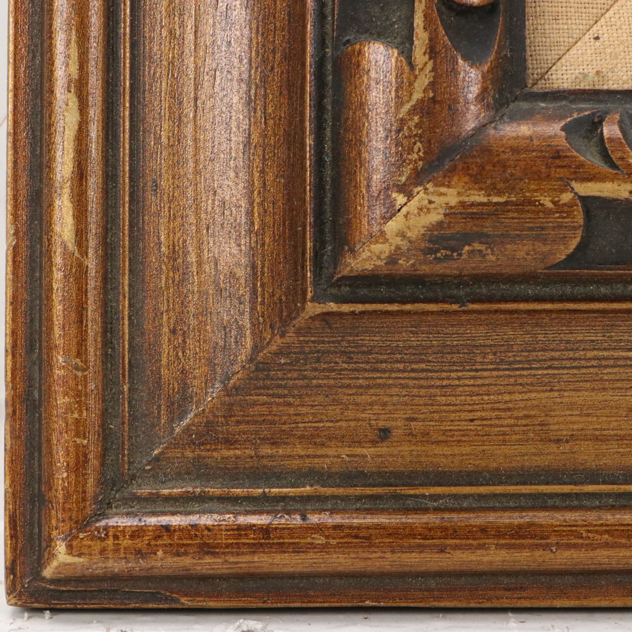 Stylized Acrylic Painting of Street Scene, Mid to Late 20th Century