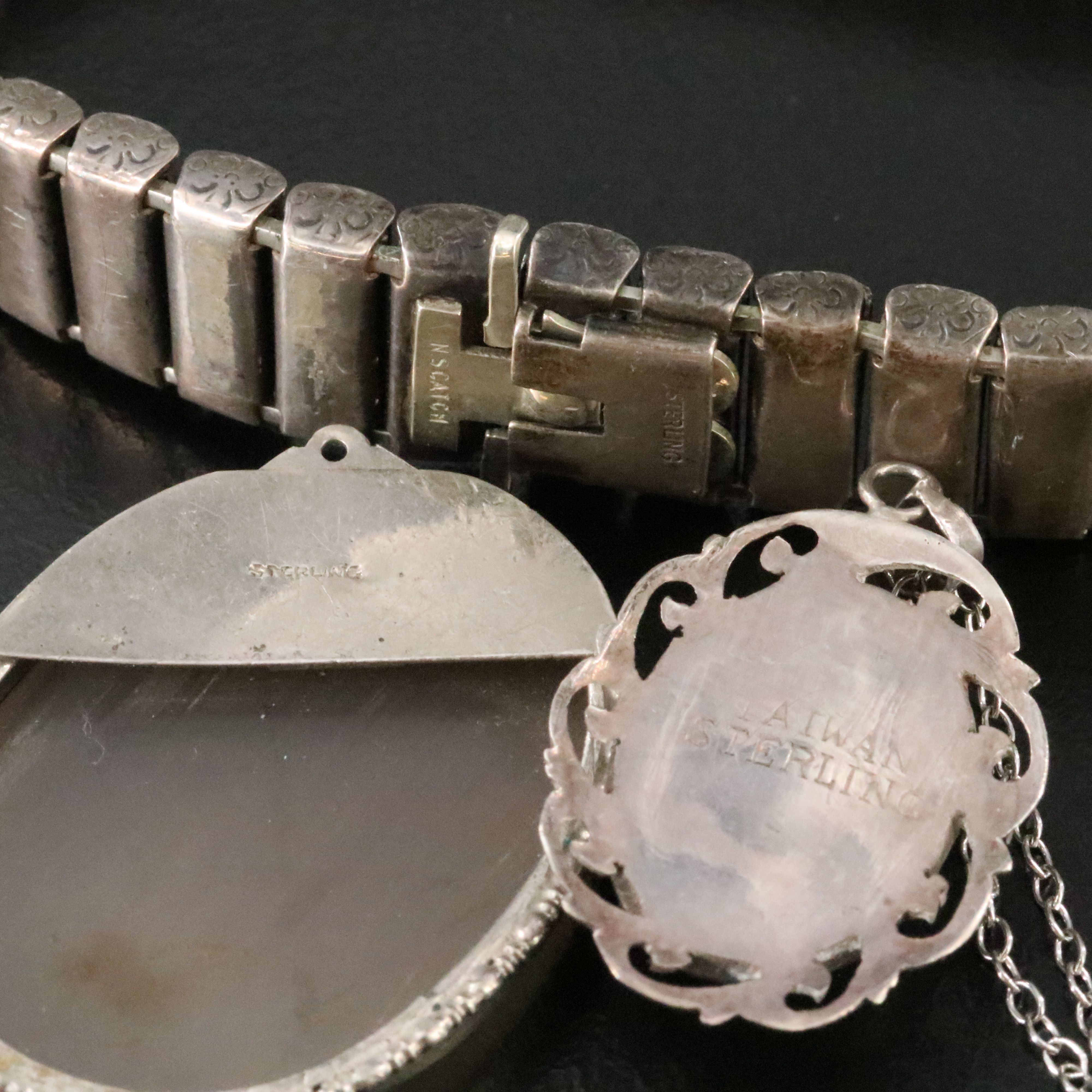 Art Deco Sterling Jewelry Collection Including Serpentine and Agate