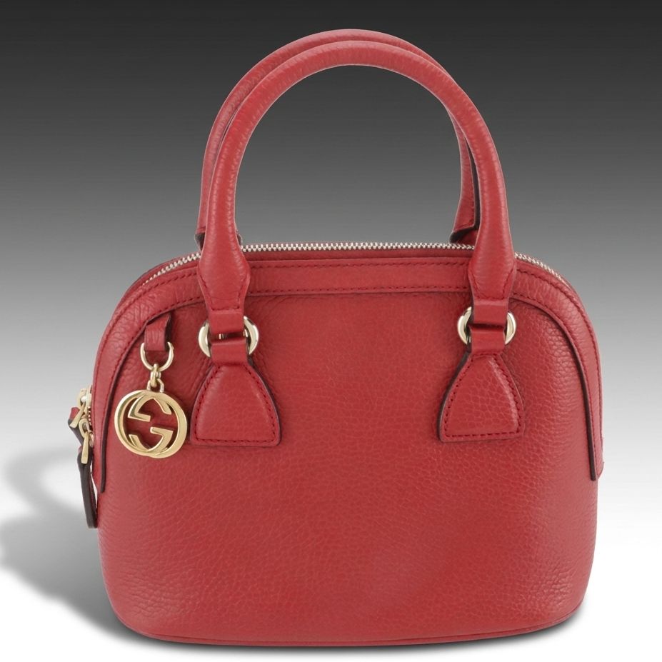Gucci Mini Dome Two-Way Bag in Red Grained Calfskin Leather