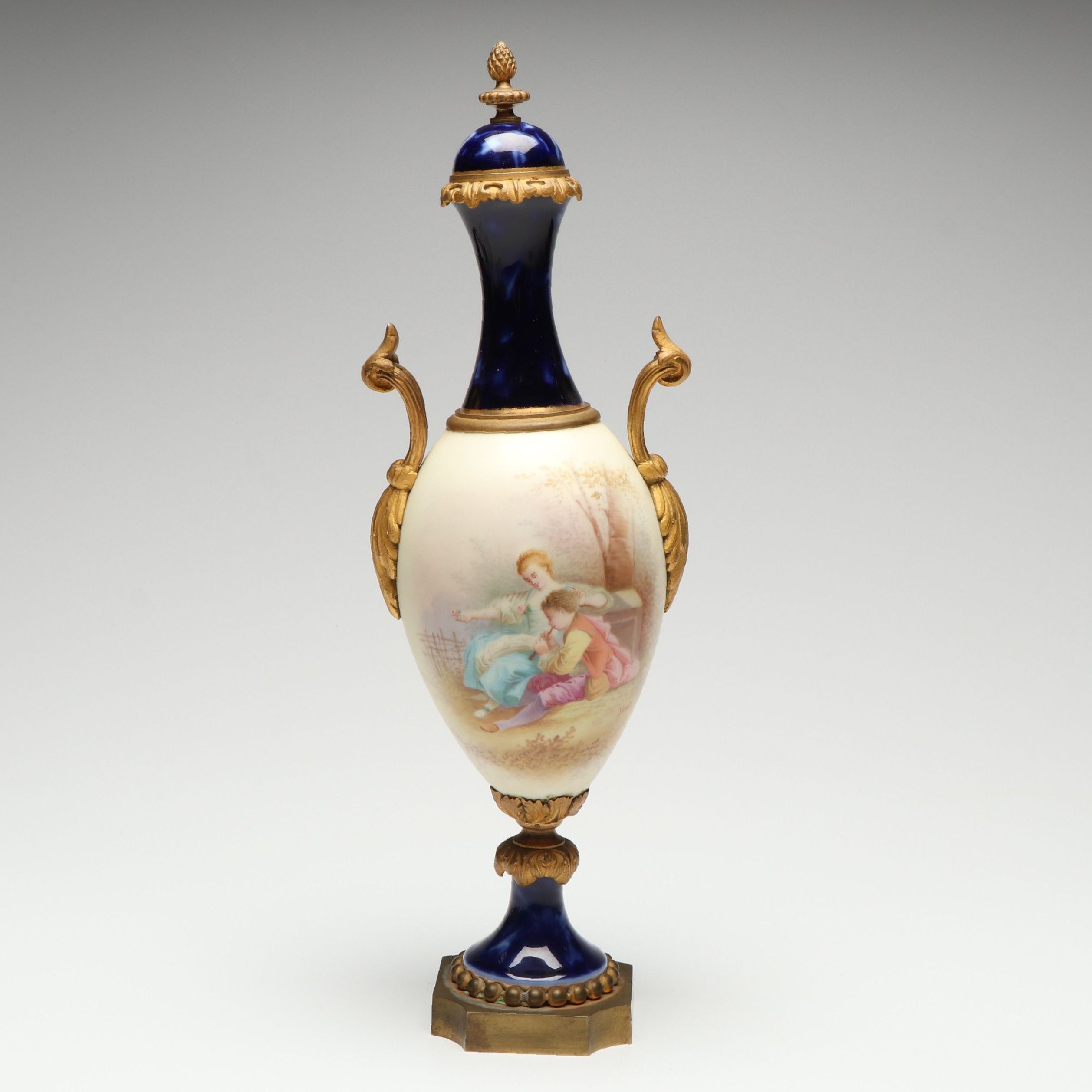 Sèvres Style Hand-Painted Ormoul Accented Porcelain Urn