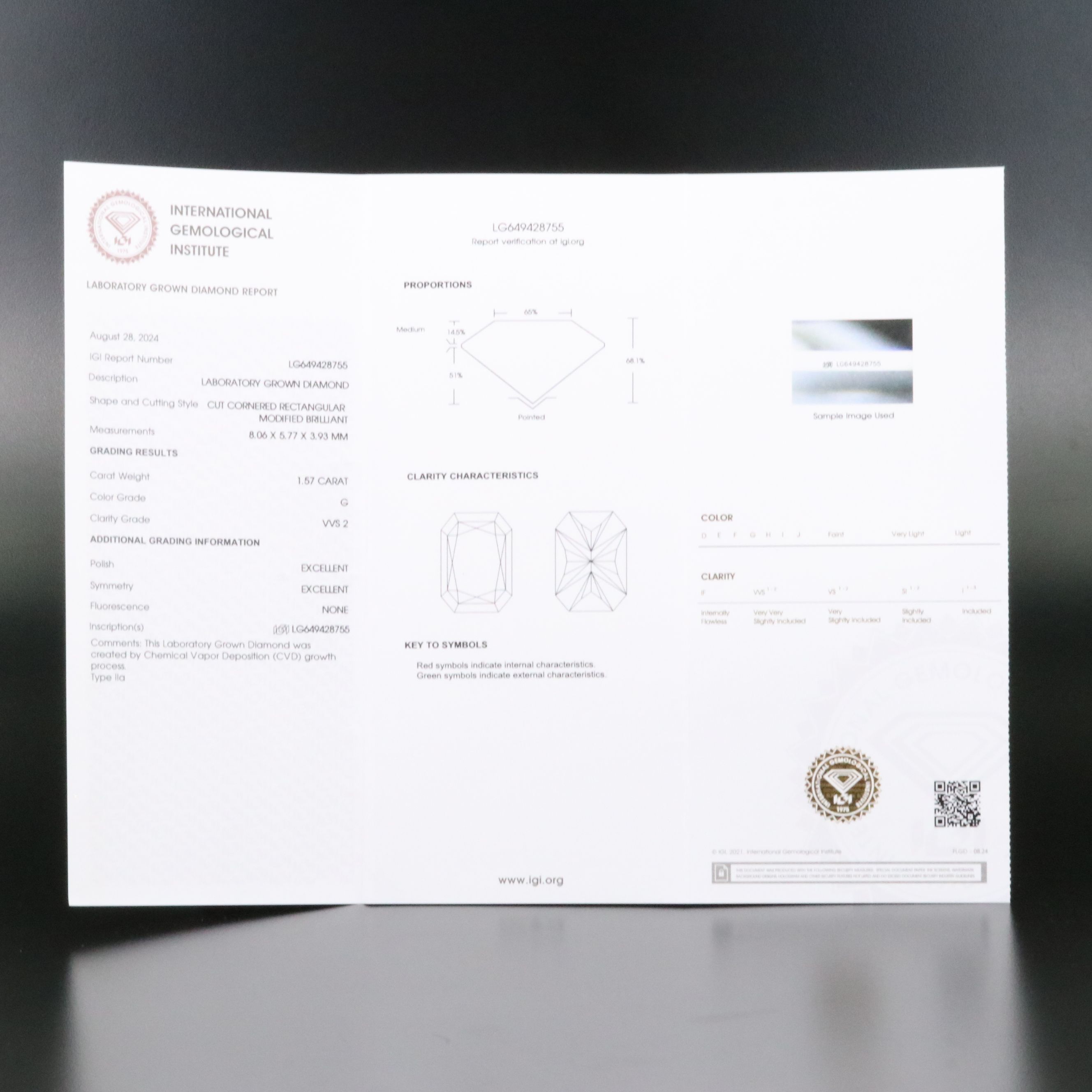 Loose 1.57 CT Lab Grown Diamond with IGI Report