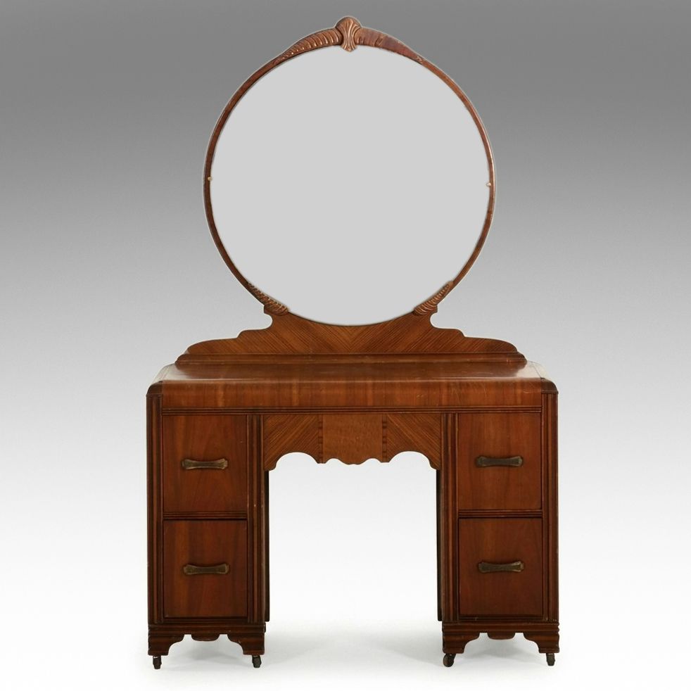 Art Deco Walnut Waterfall Vanity, Early 20th Century