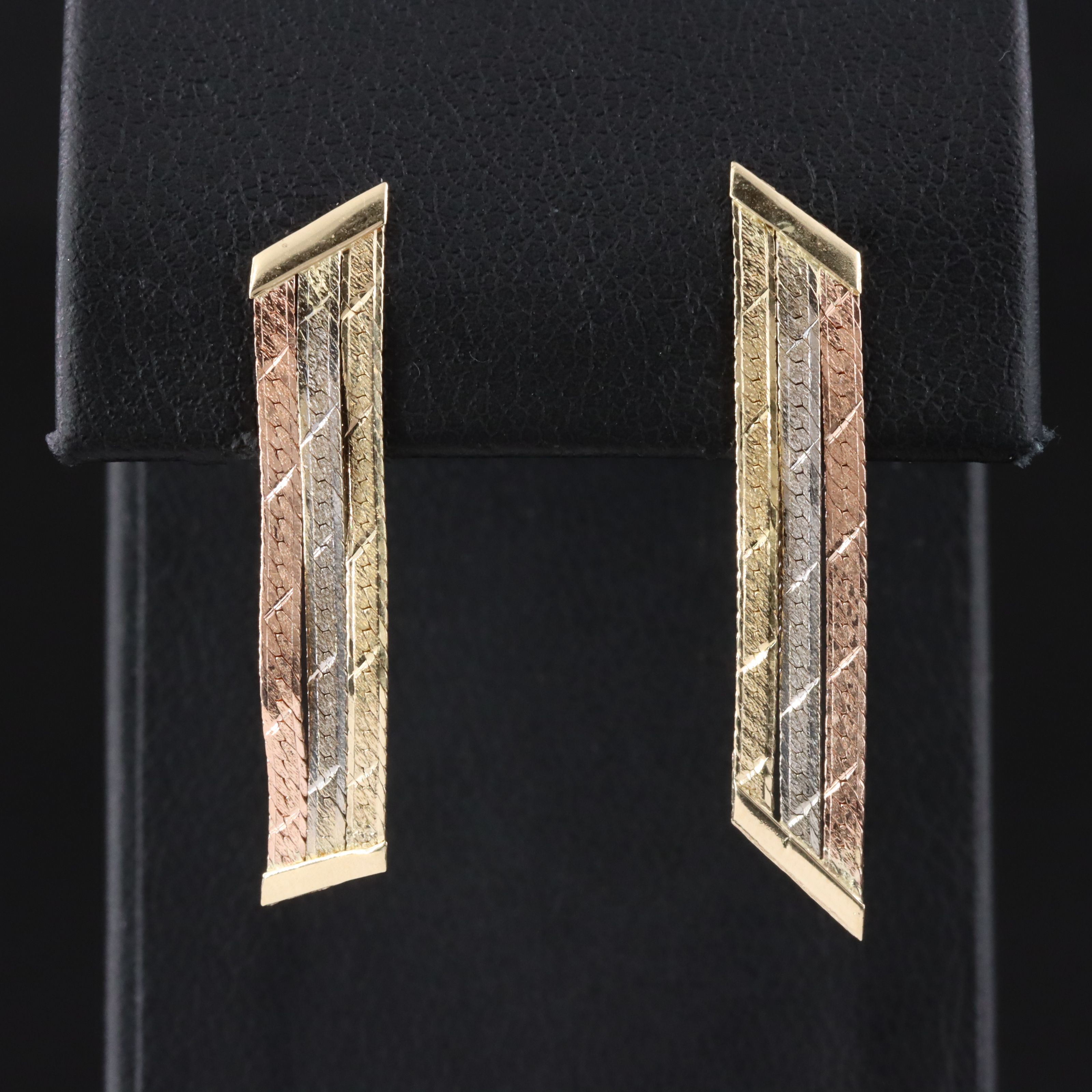 14K Tri-Color Herringbone Chain Earrings