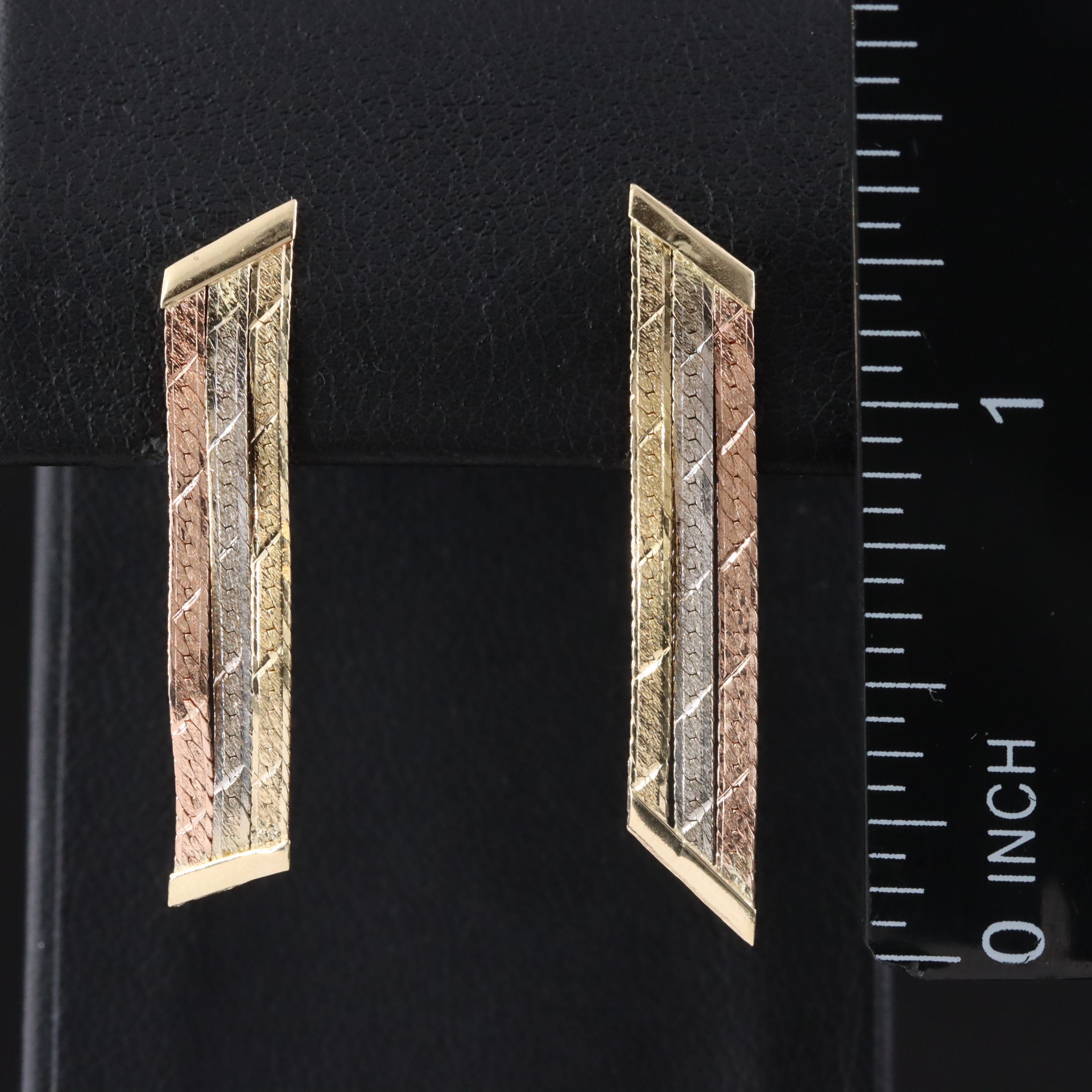 14K Tri-Color Herringbone Chain Earrings