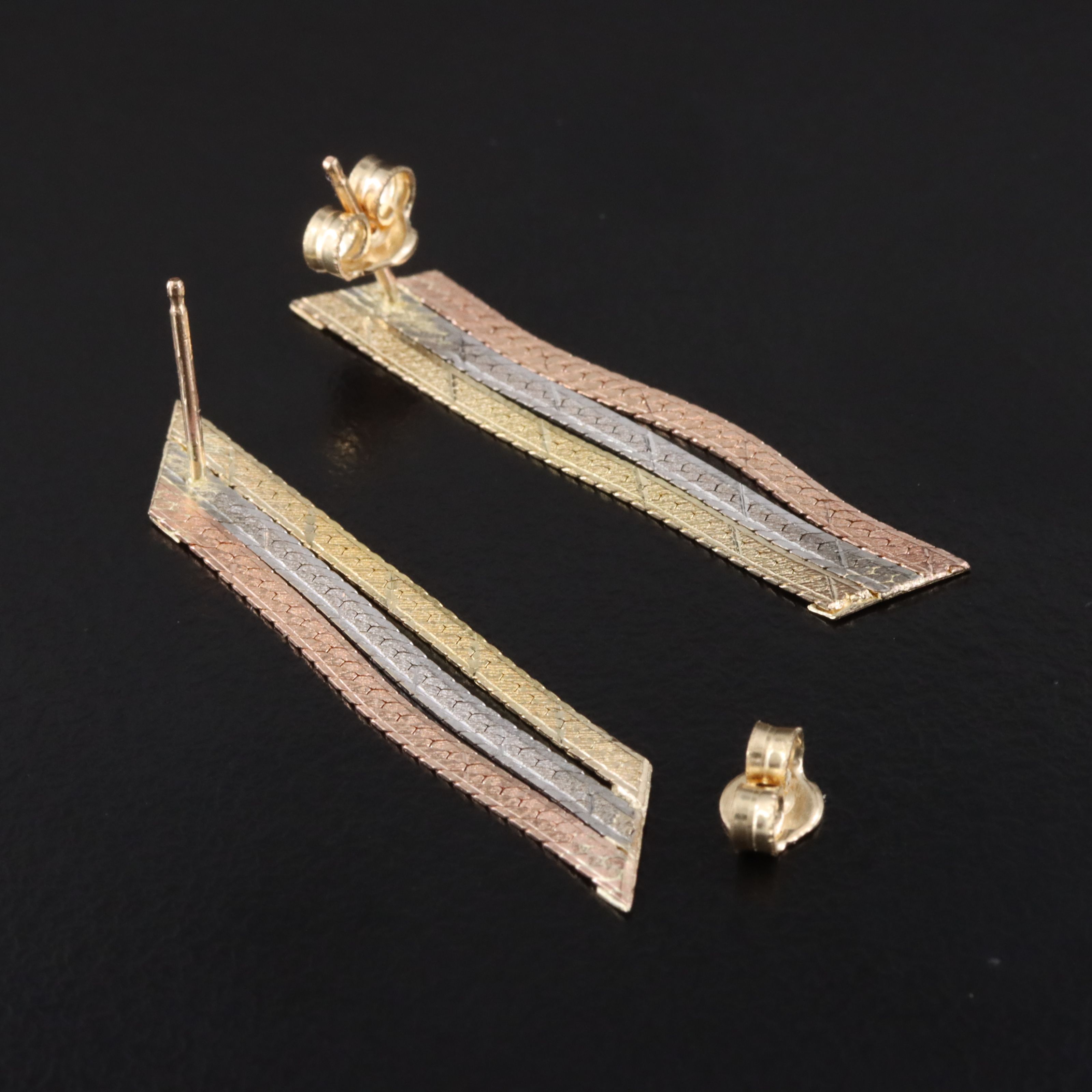14K Tri-Color Herringbone Chain Earrings