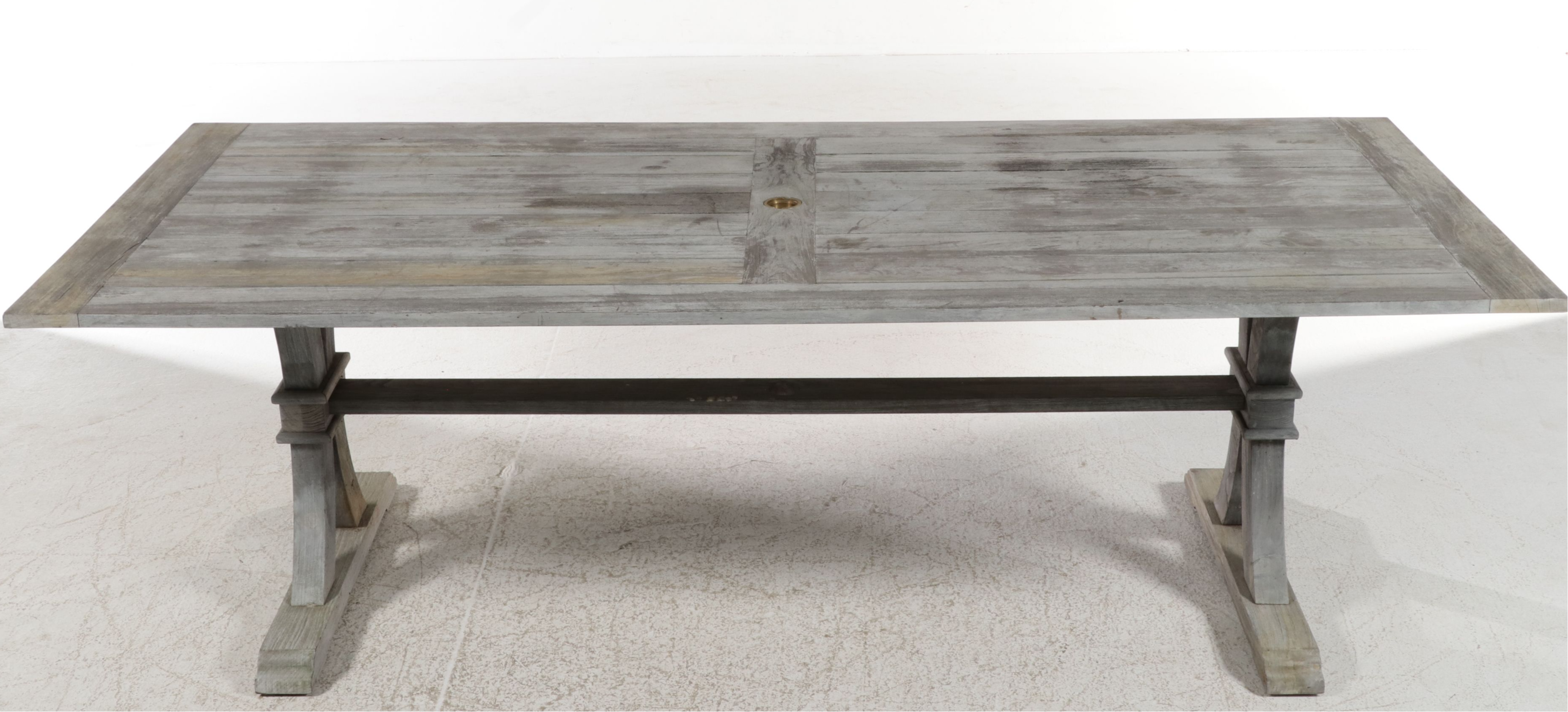 Weathered Wood Outdoor Trestle Dining Table, 21st Century