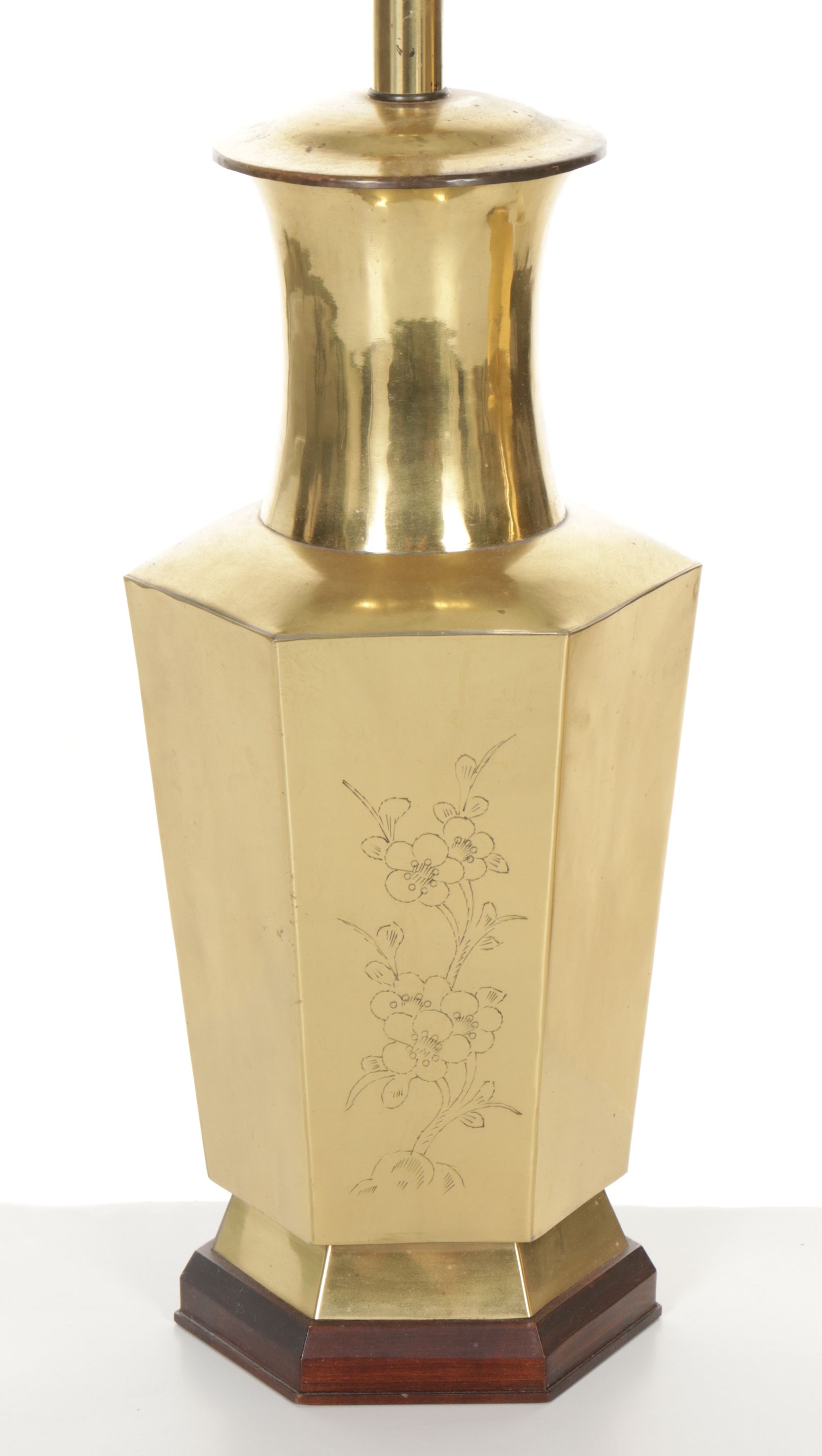 Pair of LaBarge Hand-Etched Brass Canister Style Table Lamps