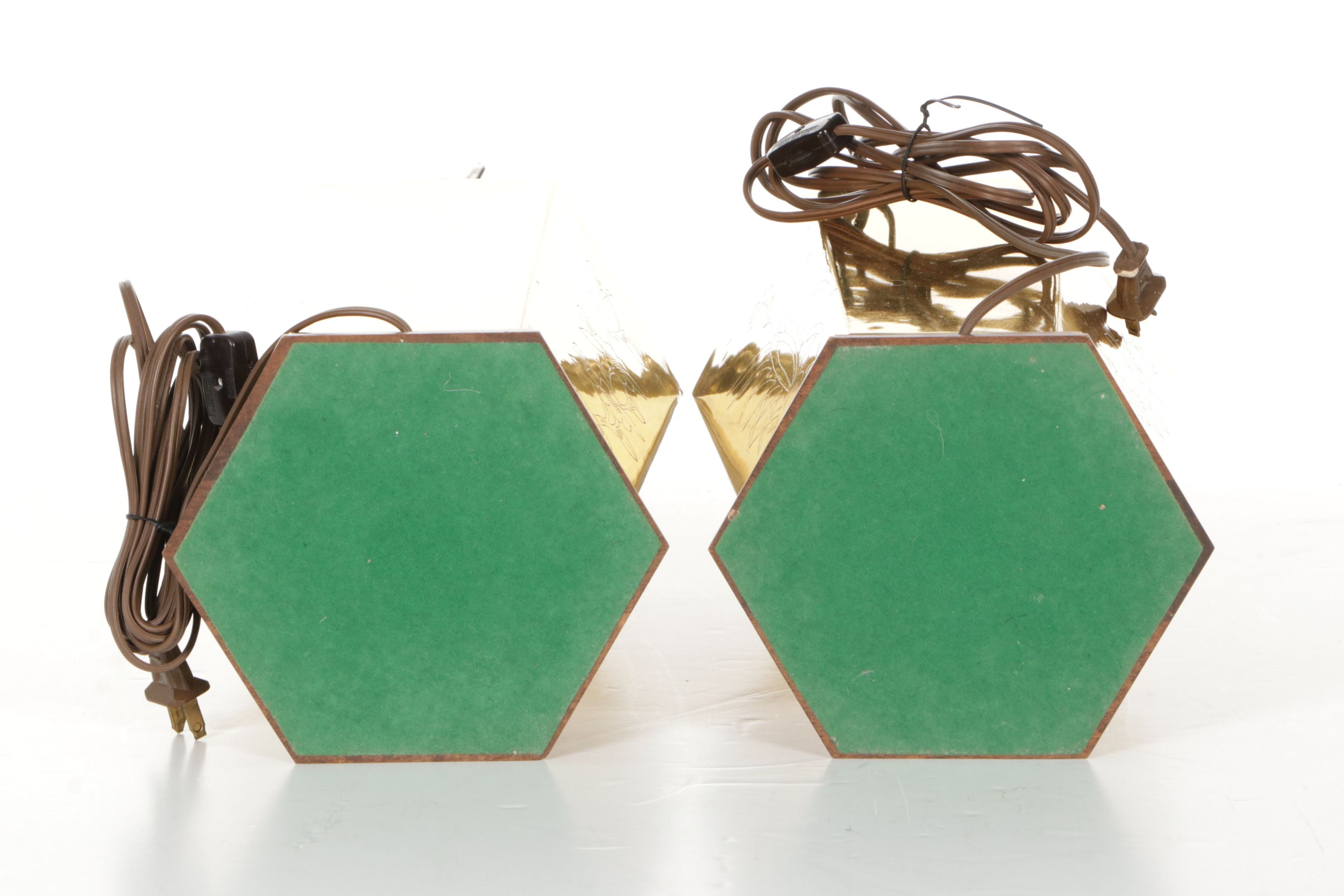 Pair of LaBarge Hand-Etched Brass Canister Style Table Lamps