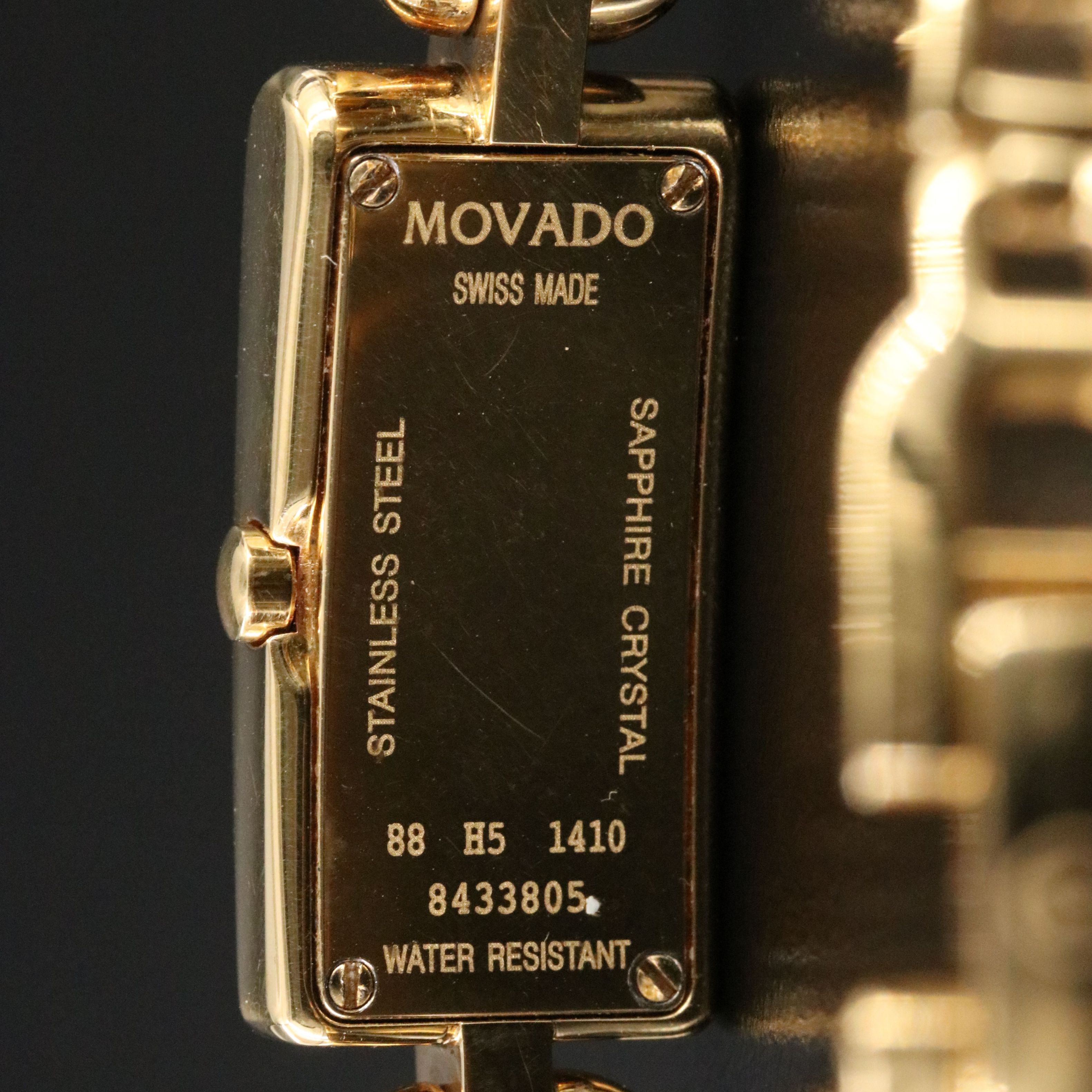 Movado Vivo Baguette Gold Tone Black Dial Watch