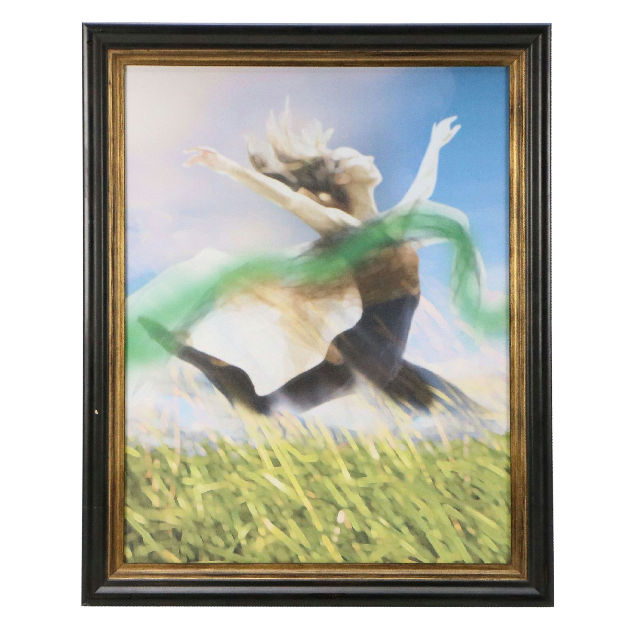 Giclée on Canvas of Woman Dancing in Sunlit Field, 21st Century