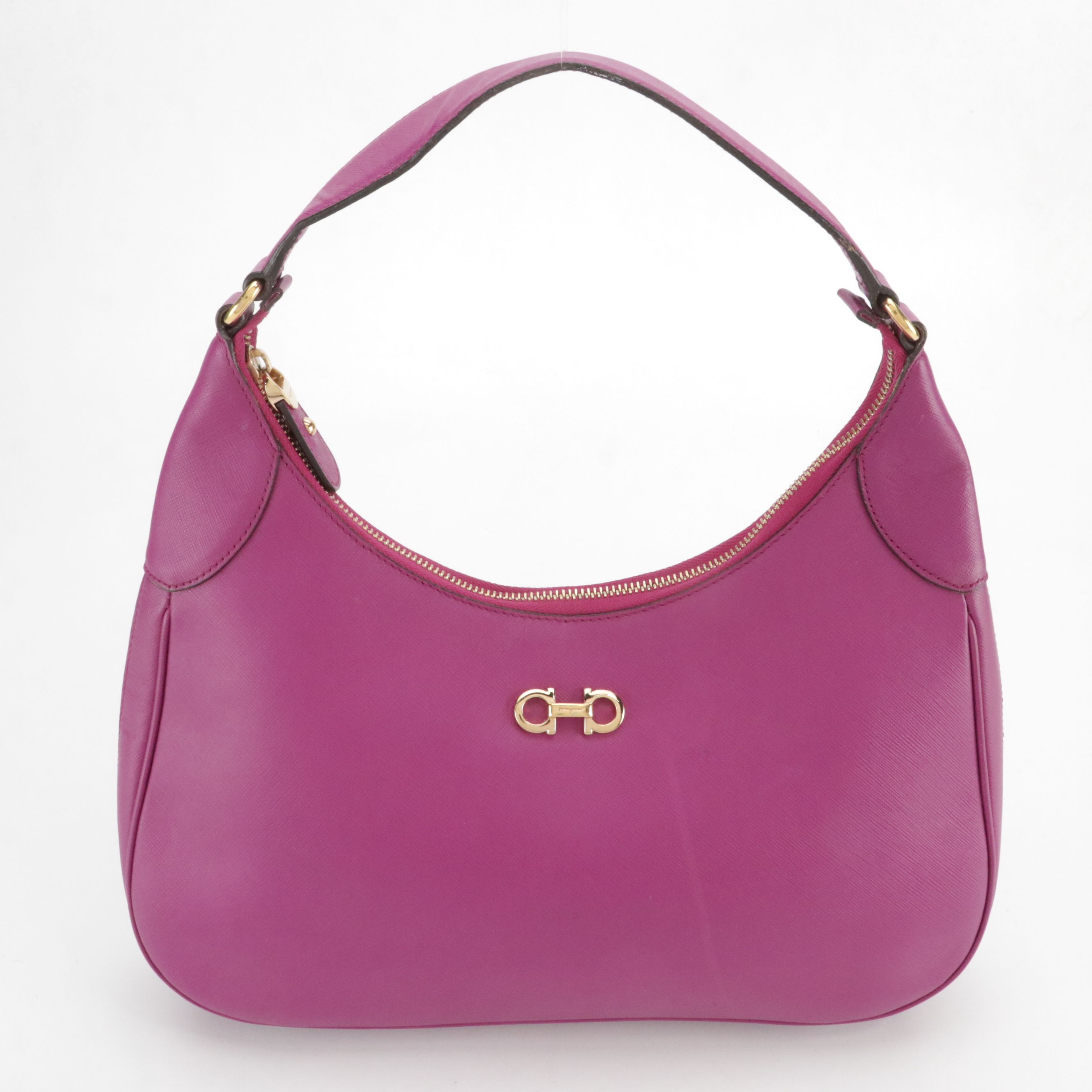 Salvatore Ferragamo Romano Hobo Shoulder Bag in Magenta Saffiano Leather