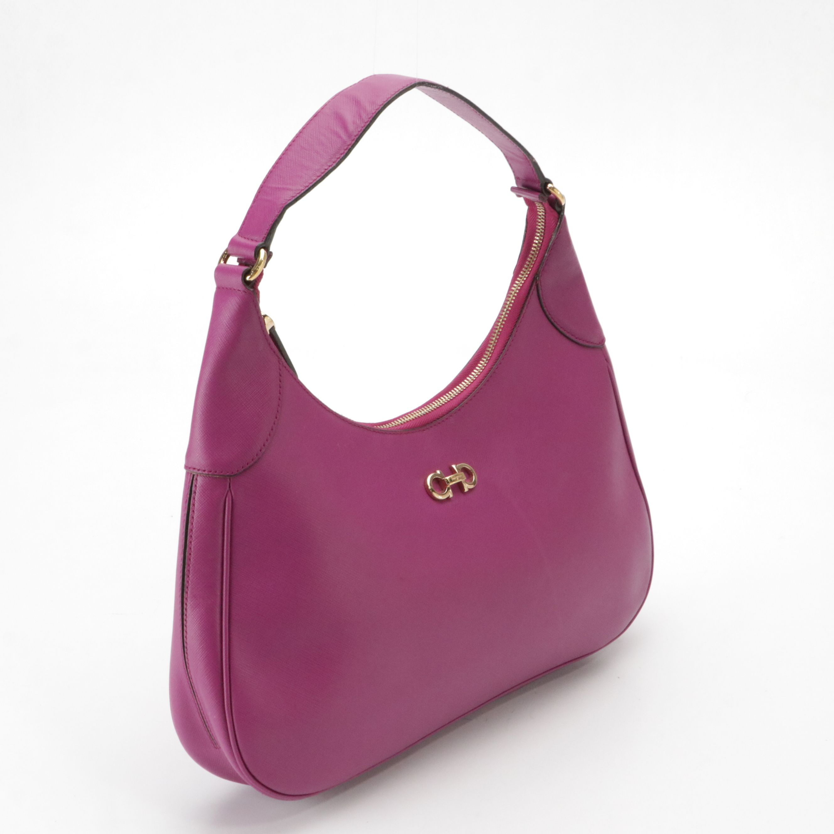 Salvatore Ferragamo Romano Hobo Shoulder Bag in Magenta Saffiano Leather