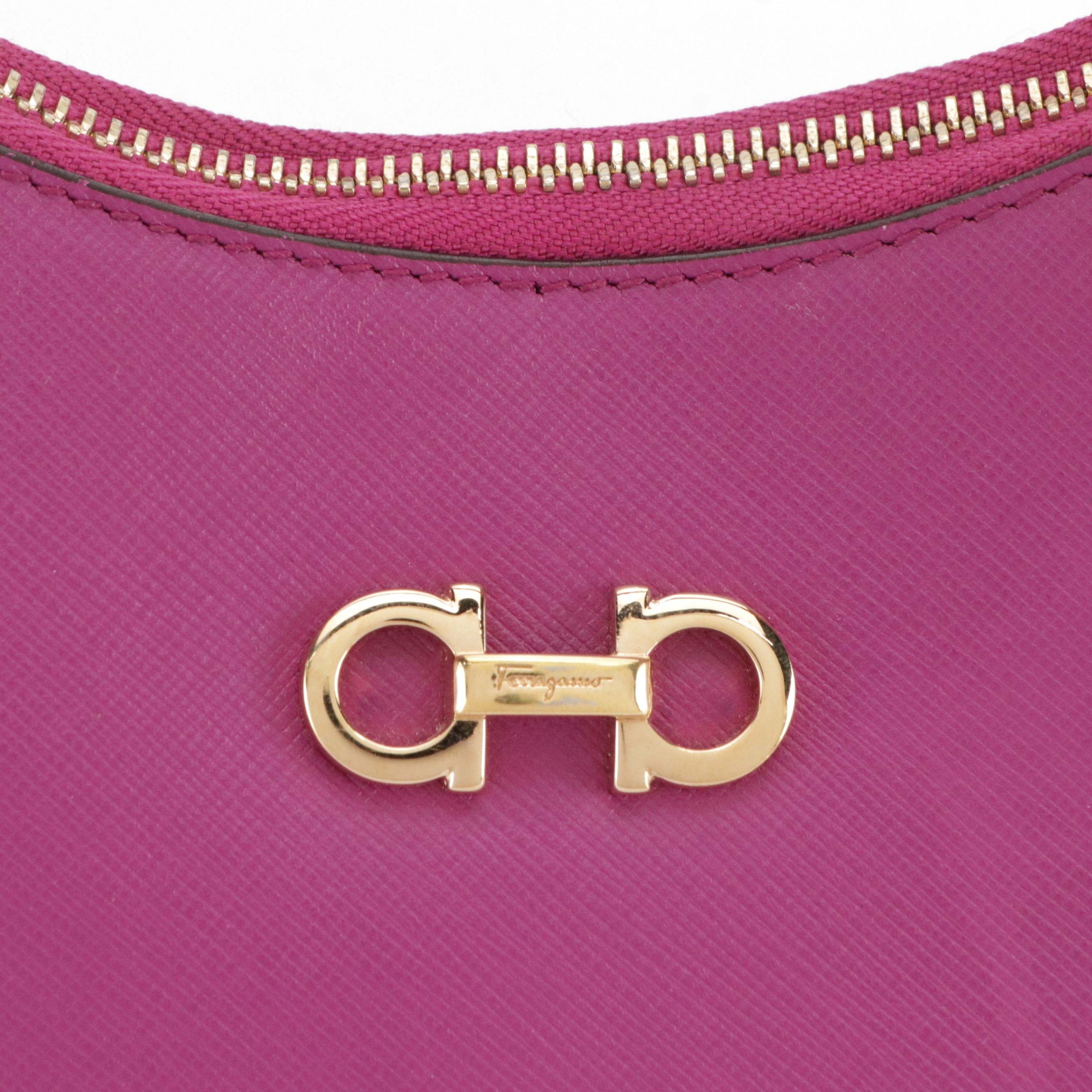 Salvatore Ferragamo Romano Hobo Shoulder Bag in Magenta Saffiano Leather
