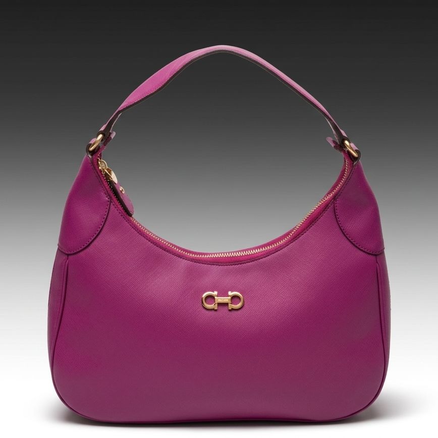 Salvatore Ferragamo Romano Hobo Shoulder Bag in Magenta Saffiano Leather