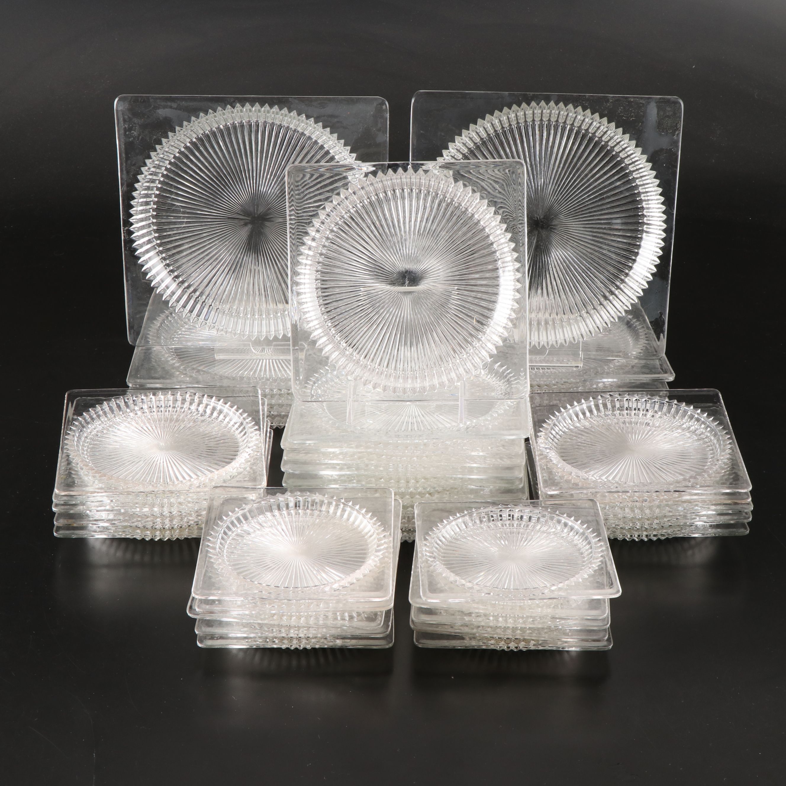 Heisey "Ridgeleigh" Pressed Glass Square Plates, Early to Mid-20th Century