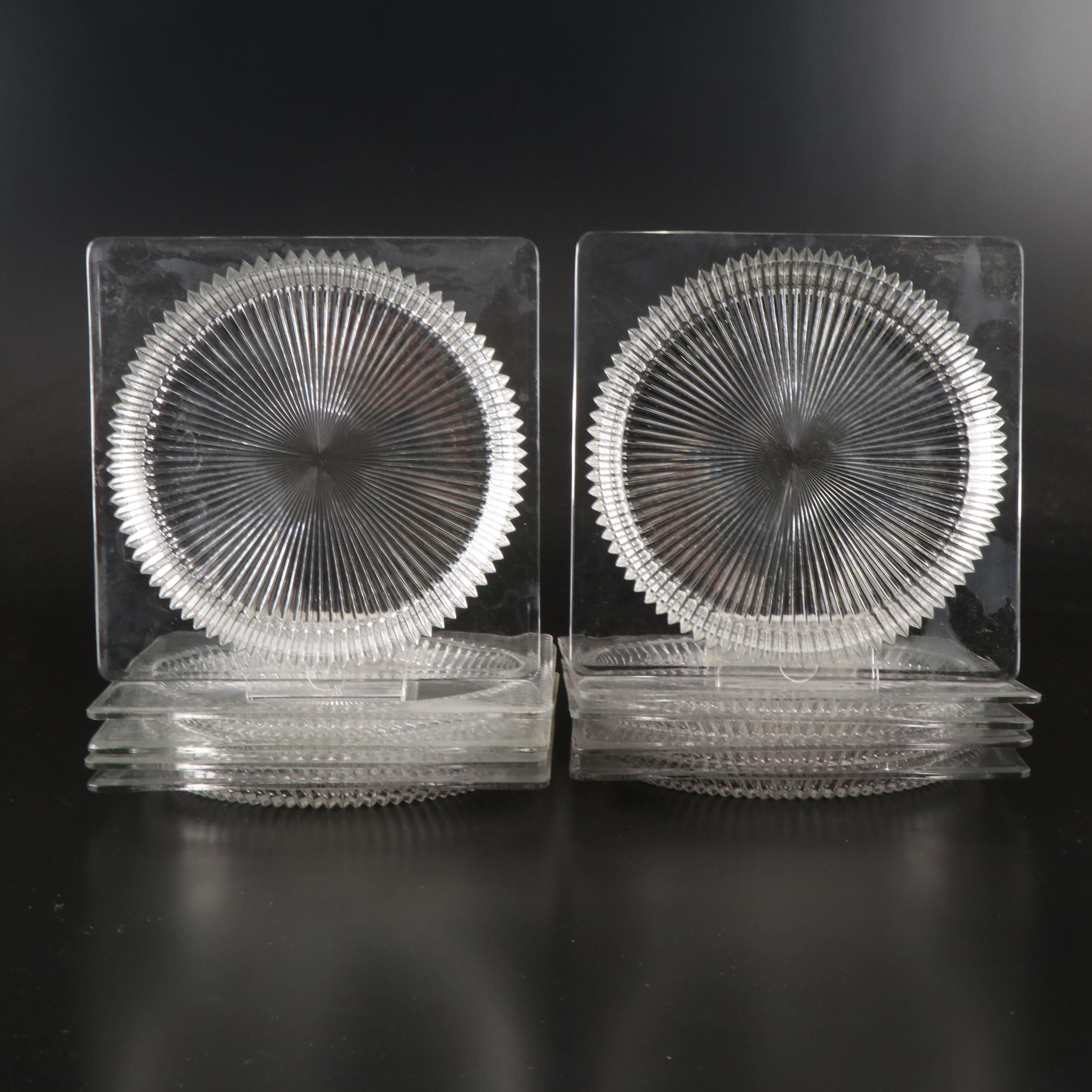 Heisey "Ridgeleigh" Pressed Glass Square Plates, Early to Mid-20th Century