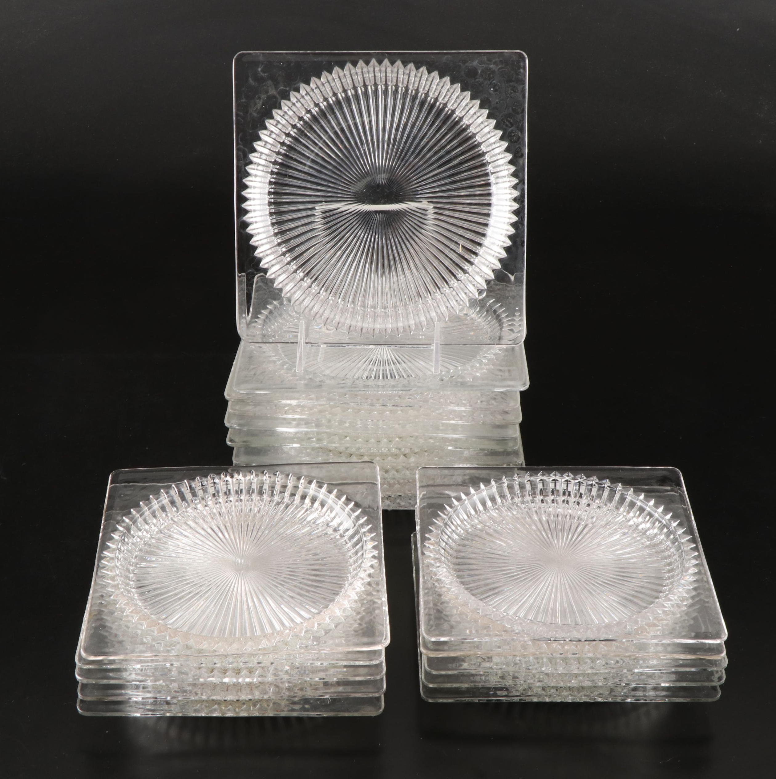 Heisey "Ridgeleigh" Pressed Glass Square Plates, Early to Mid-20th Century