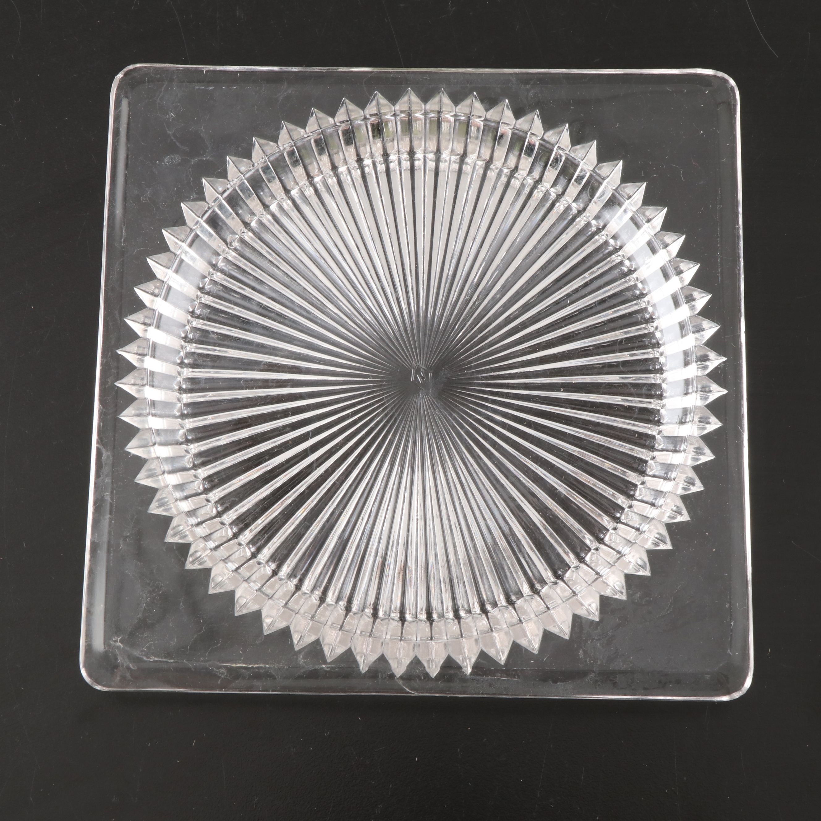 Heisey "Ridgeleigh" Pressed Glass Square Plates, Early to Mid-20th Century