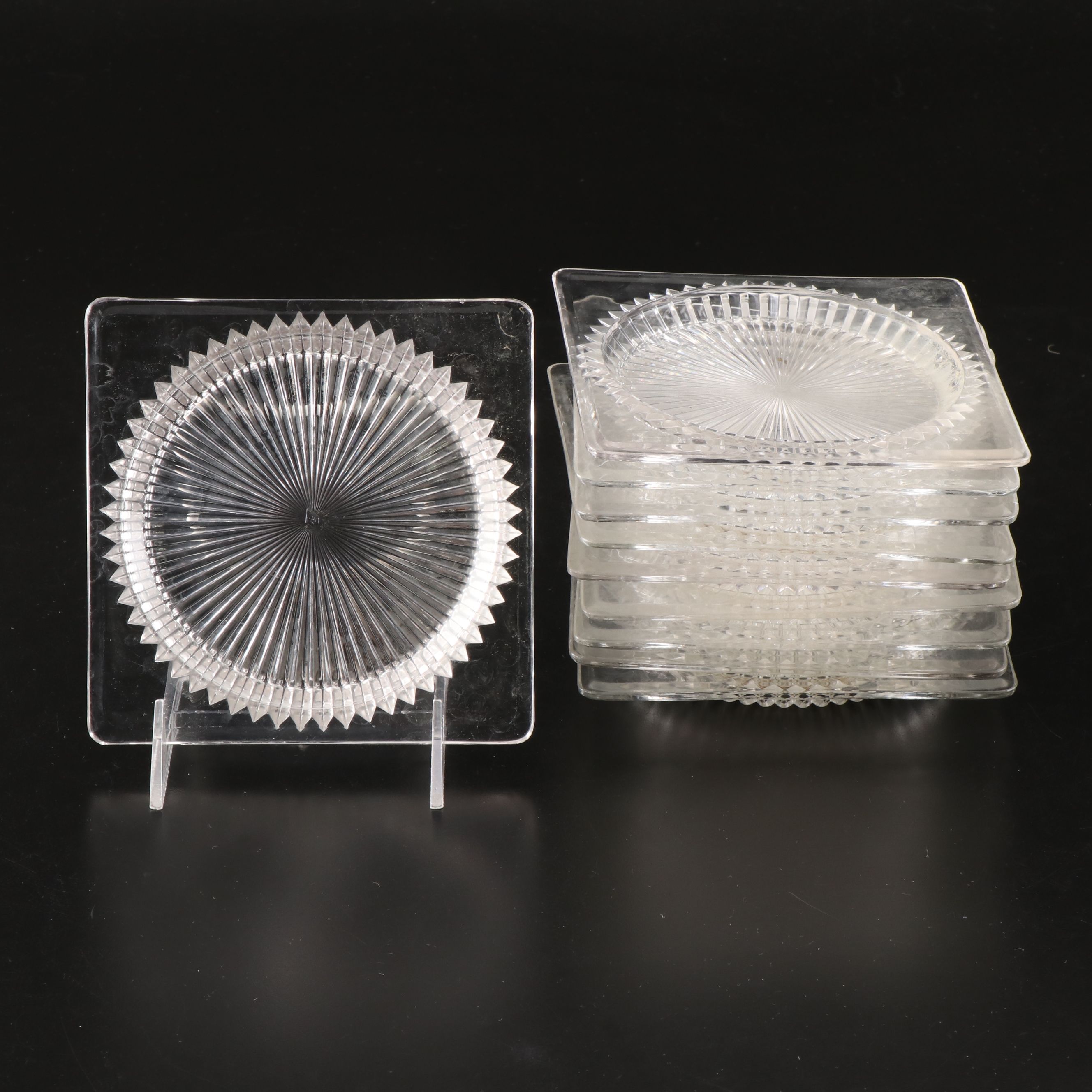 Heisey "Ridgeleigh" Pressed Glass Square Plates, Early to Mid-20th Century