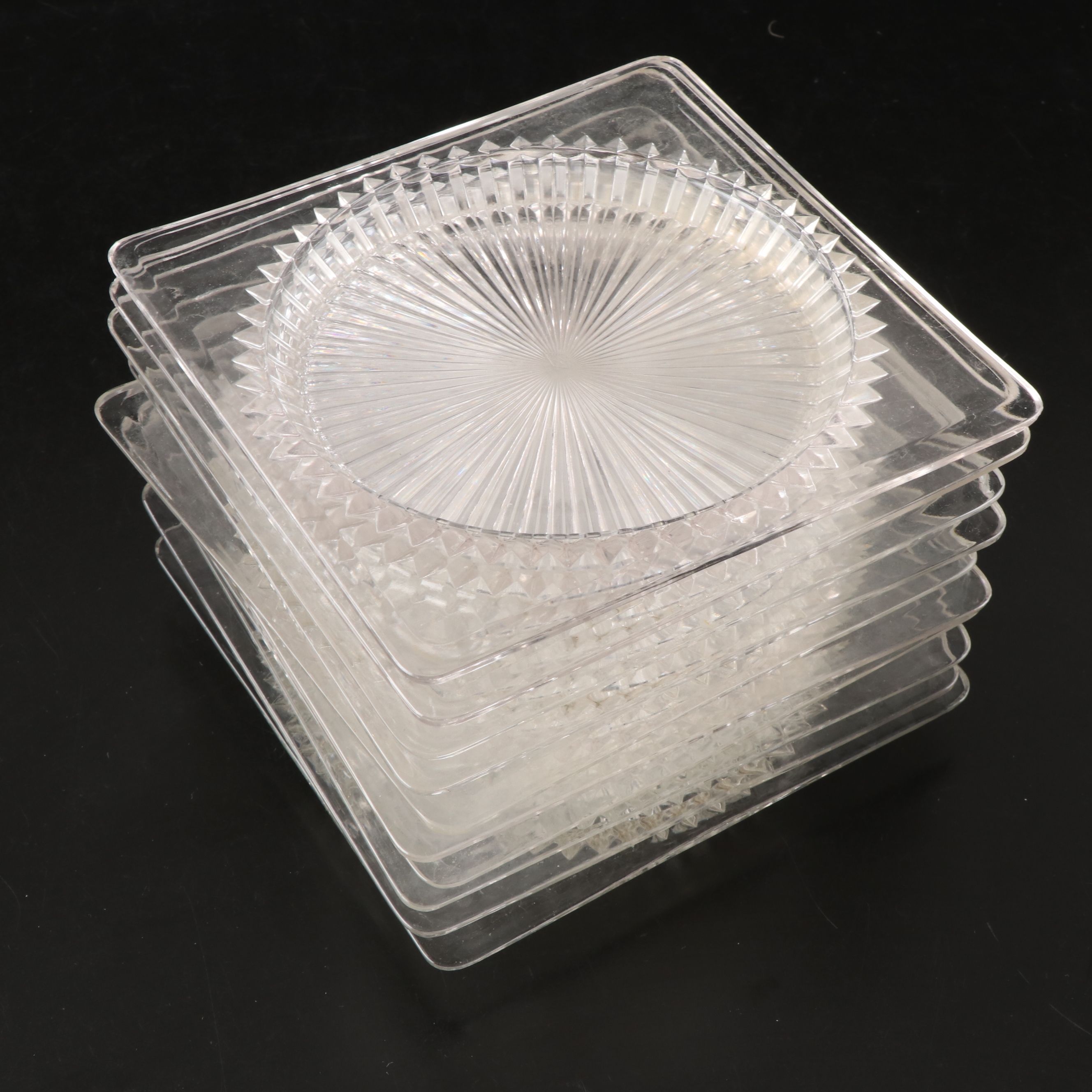 Heisey "Ridgeleigh" Pressed Glass Square Plates, Early to Mid-20th Century