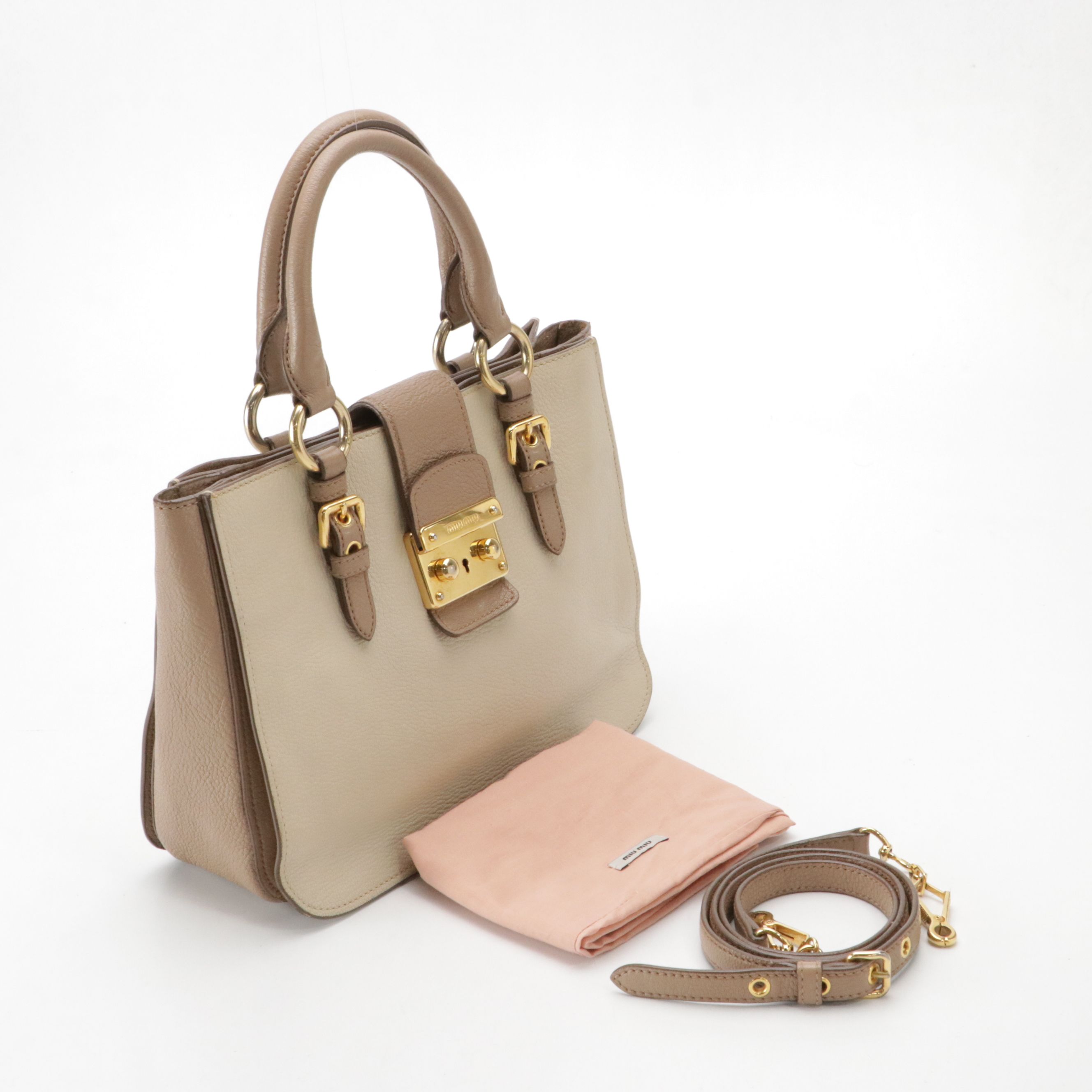 Miu Miu Small Madras Satchel Bag in Bicolor Grained Leather
