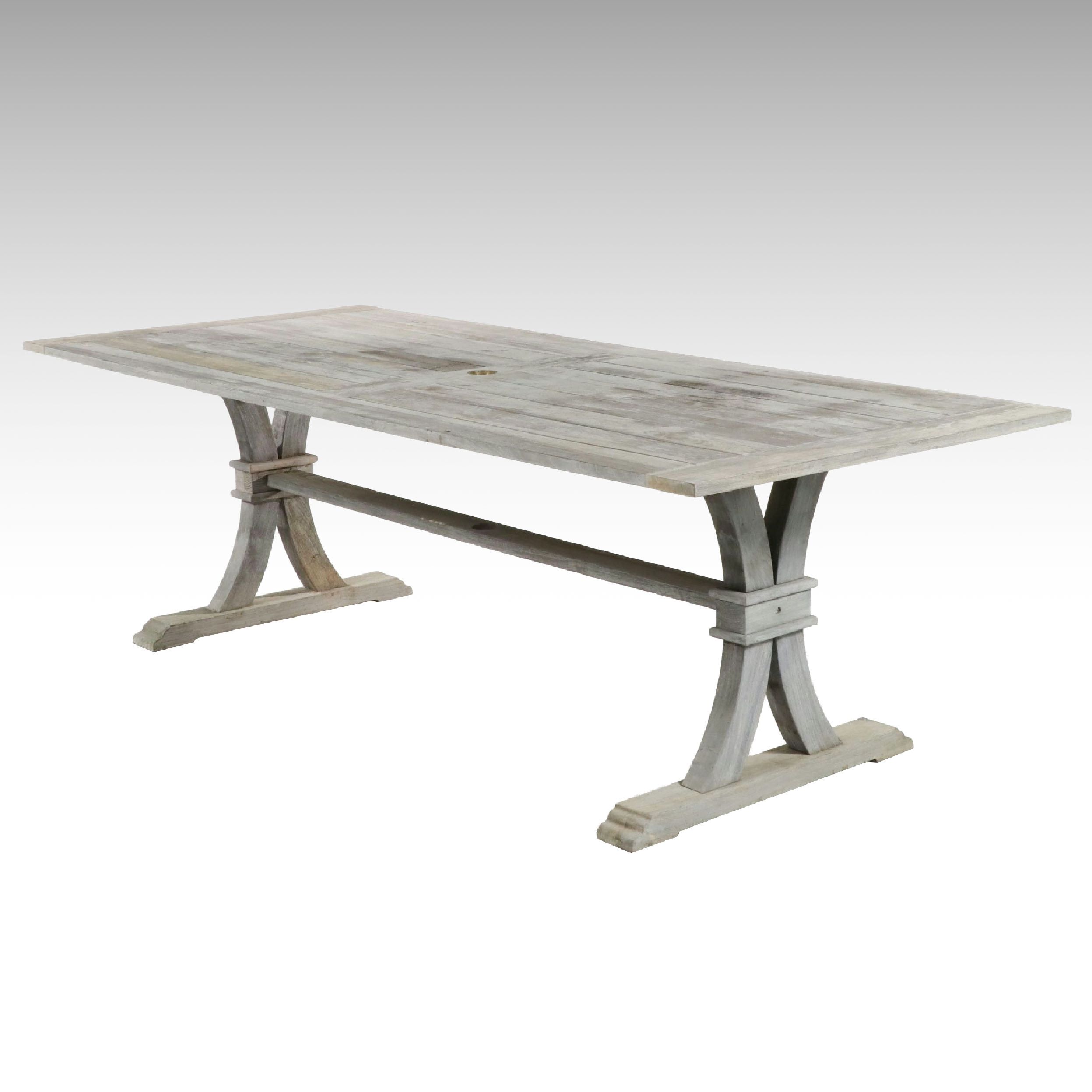 Weathered Wood Outdoor Trestle Dining Table, 21st Century