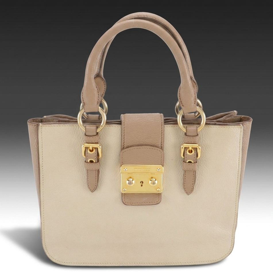 Miu Miu Small Madras Satchel Bag in Bicolor Grained Leather