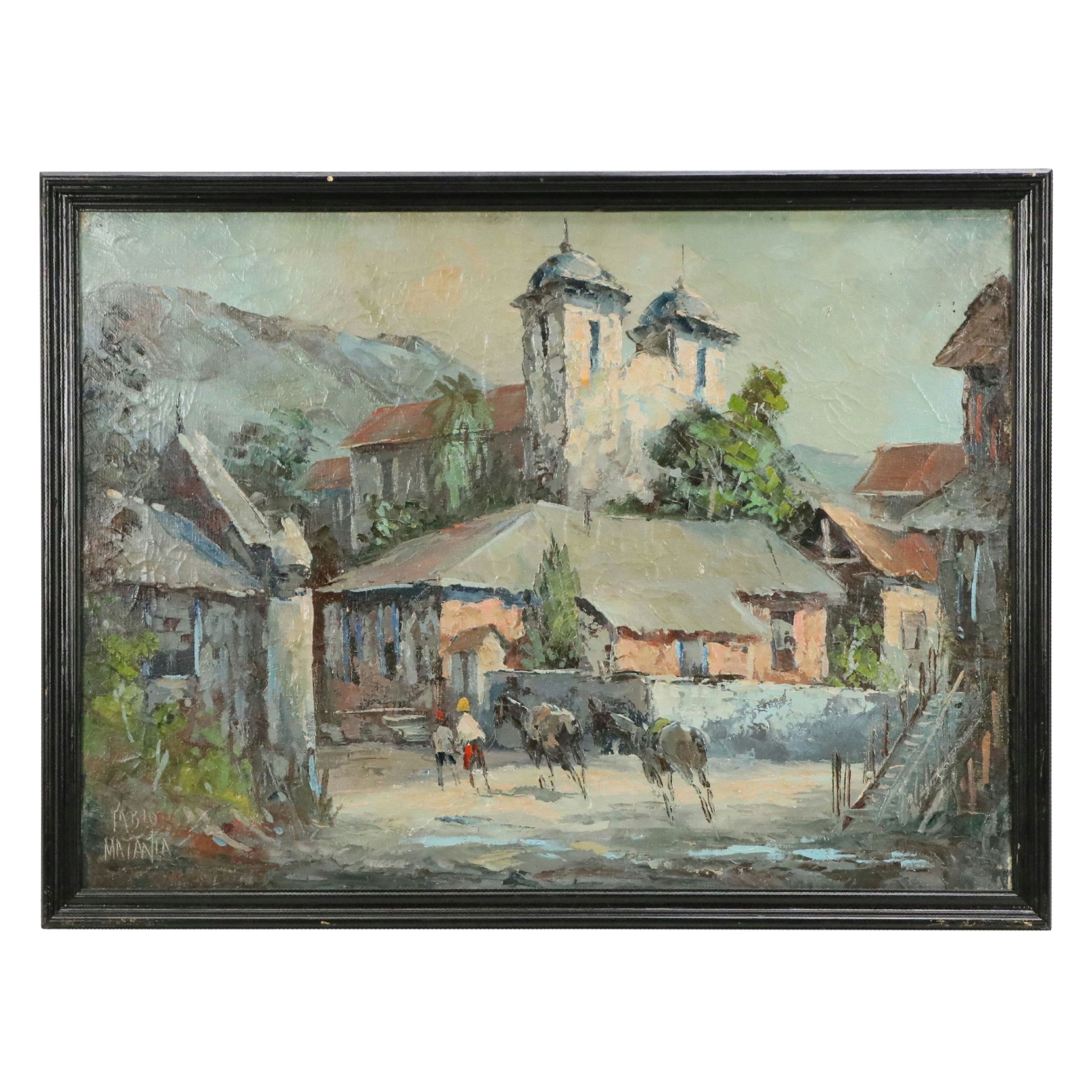 Pablo Matania Oil Painting of a Brazilian Street Scene, 1976