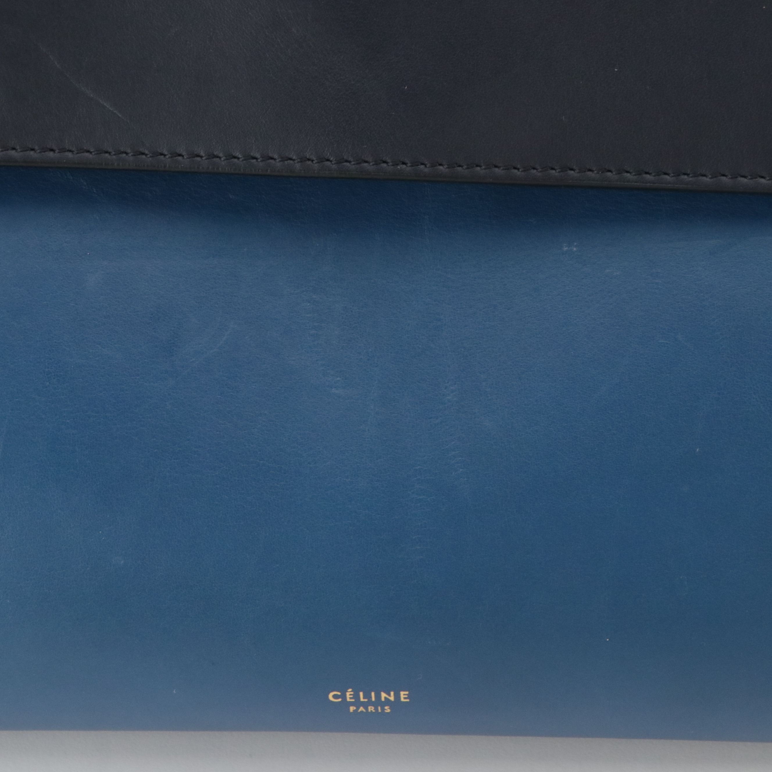 GEMINI: Céline Belt Two-Way Bag in Navy & Marine Blue Leather with Red Trim