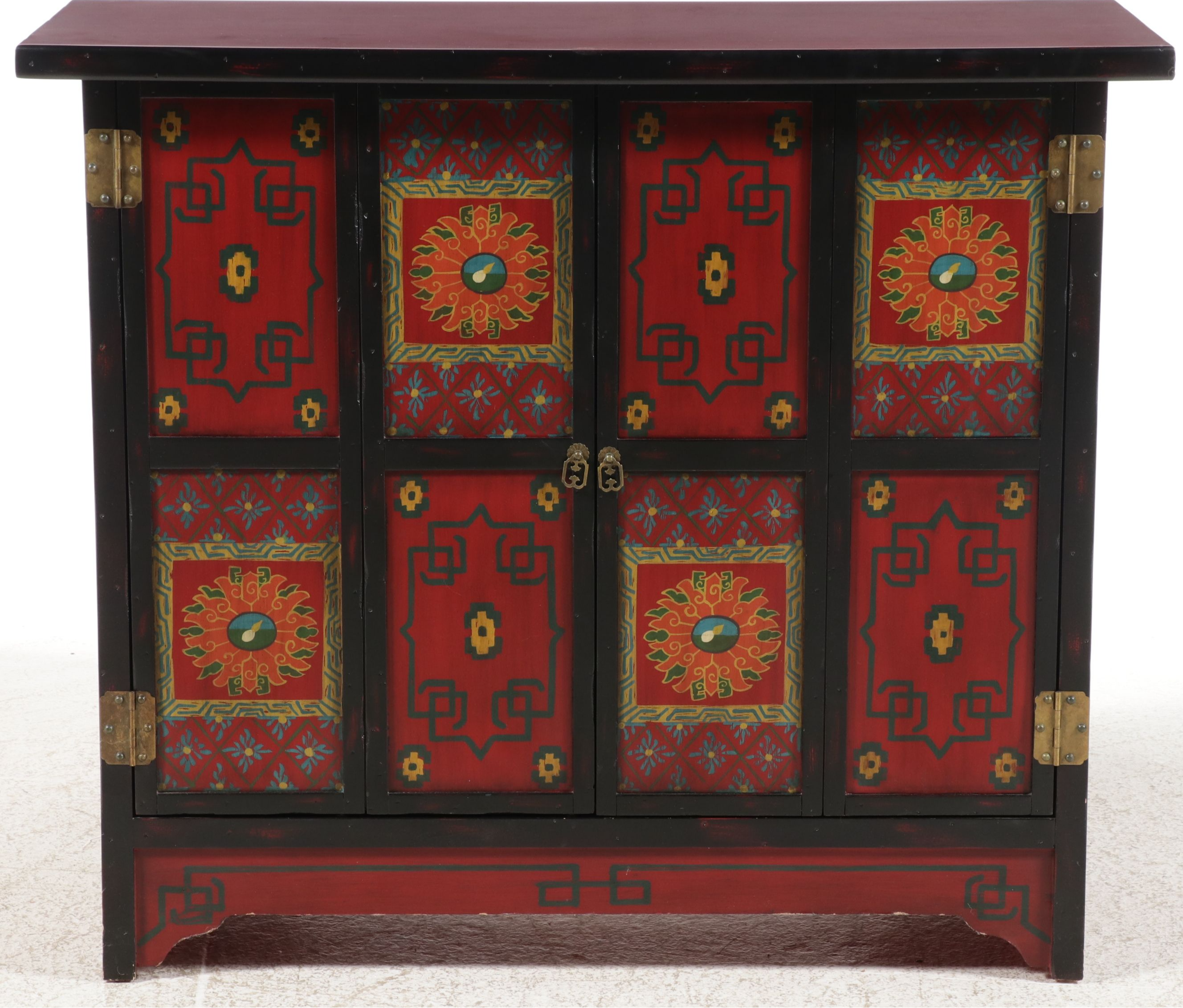 Tibetan Style Hand-Painted Lacquered Cabinet, Late 20th/21st Century