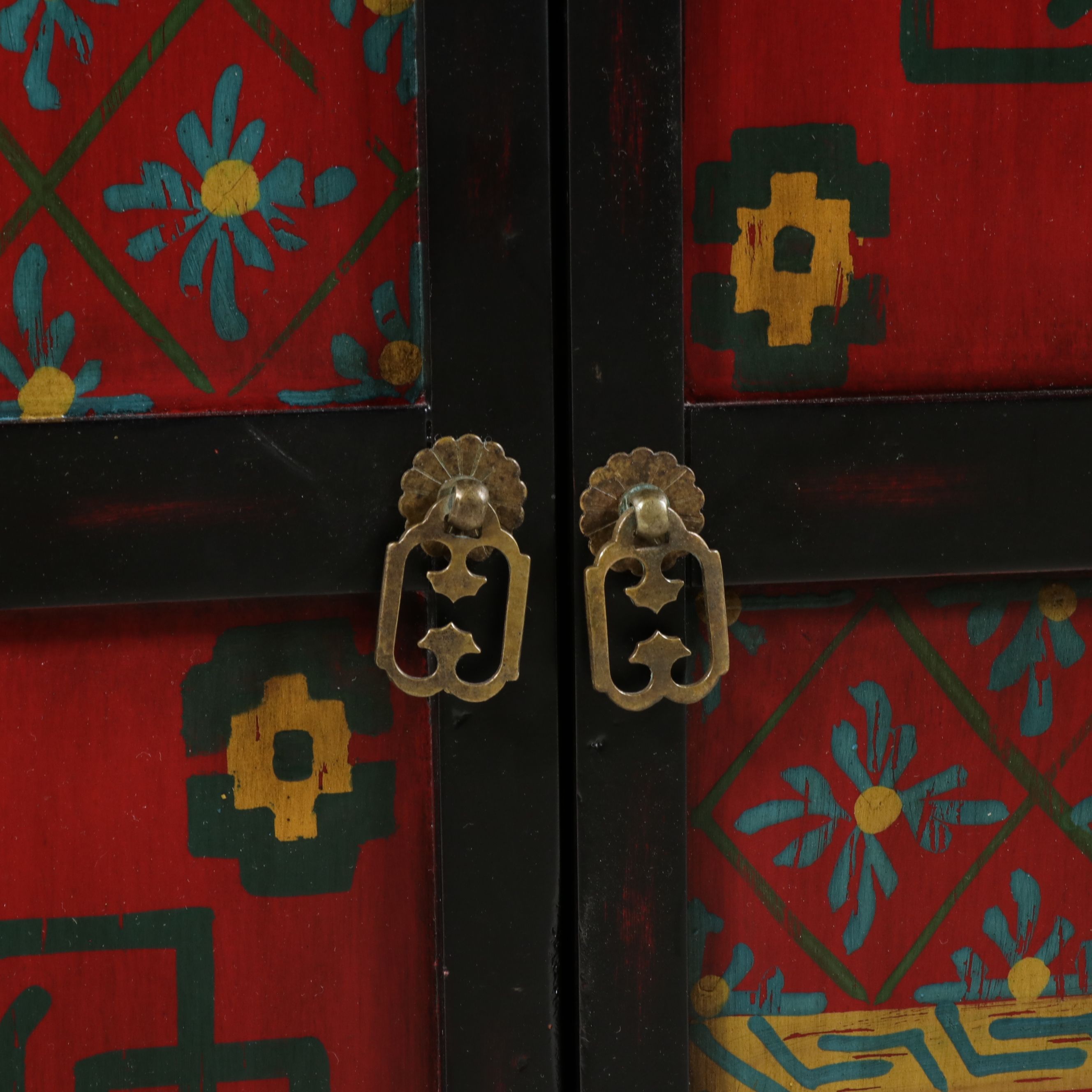 Tibetan Style Hand-Painted Lacquered Cabinet, Late 20th/21st Century
