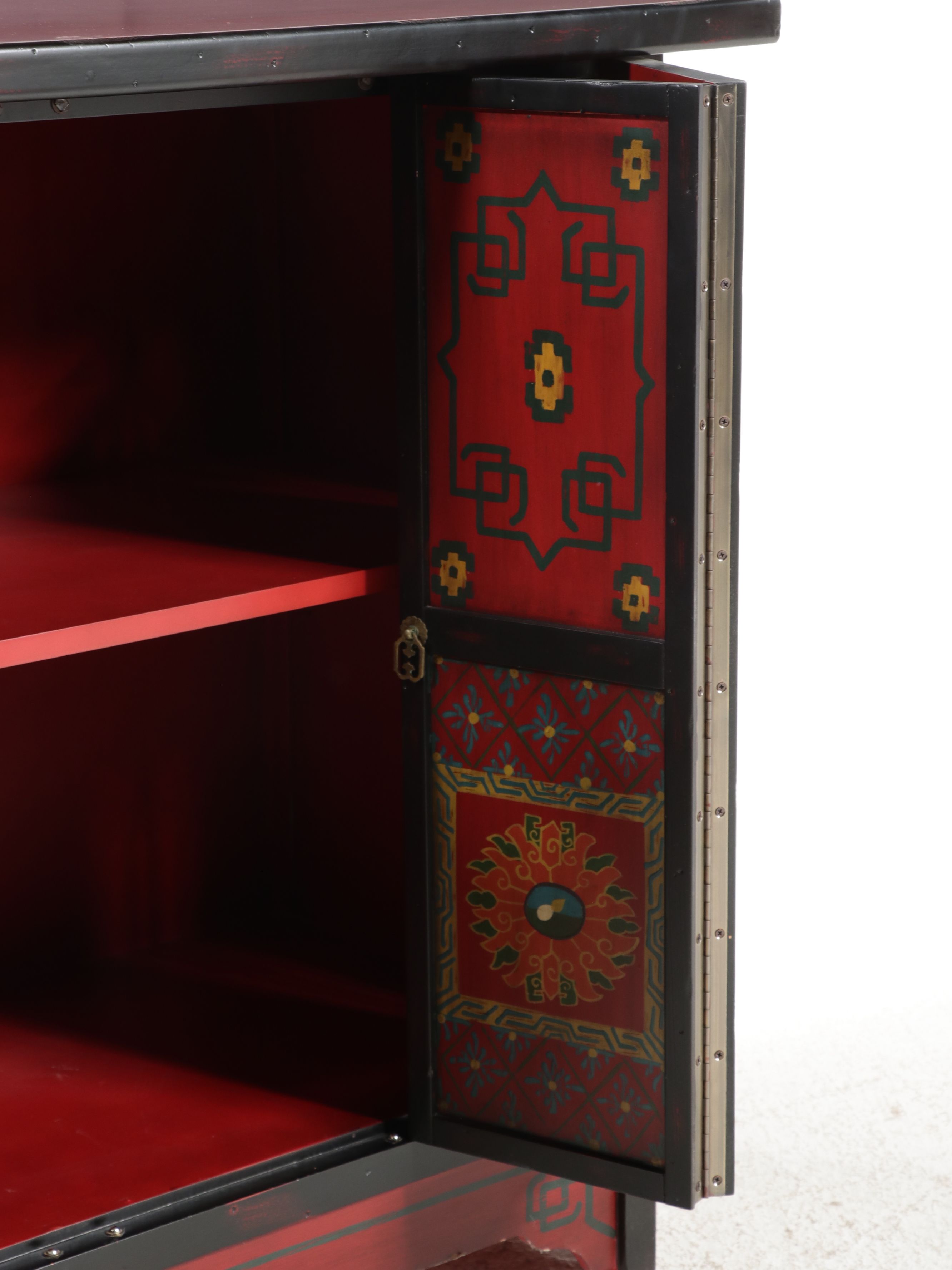 Tibetan Style Hand-Painted Lacquered Cabinet, Late 20th/21st Century