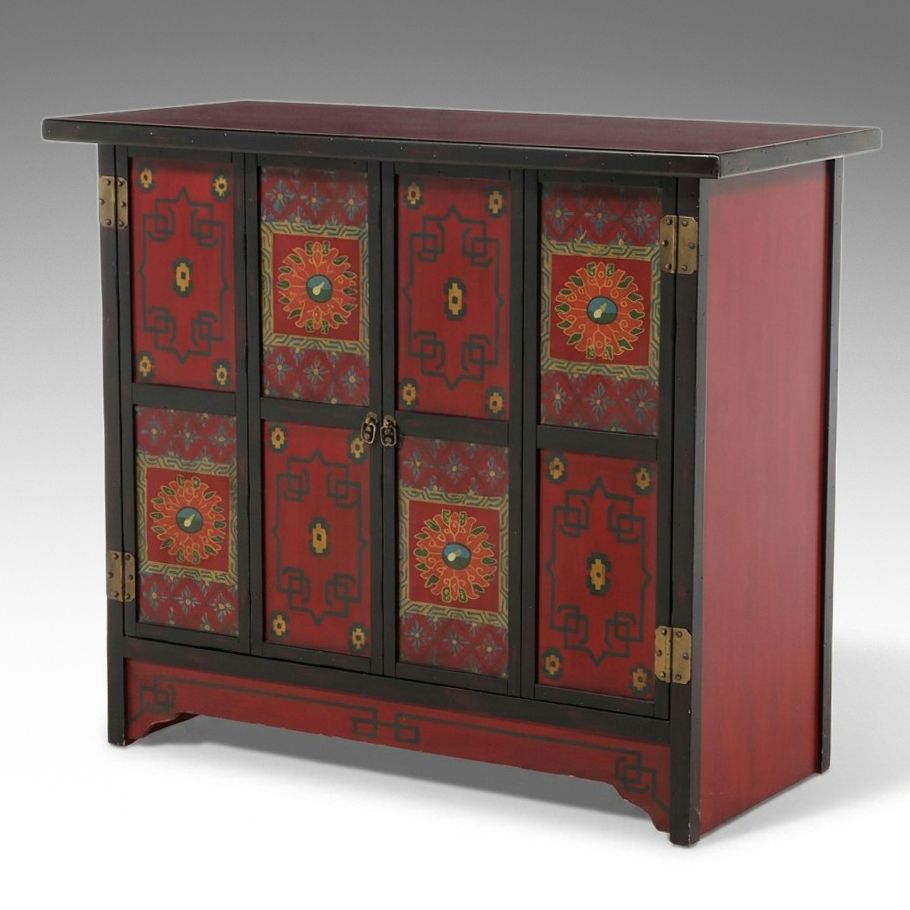 Tibetan Style Hand-Painted Lacquered Cabinet, Late 20th/21st Century