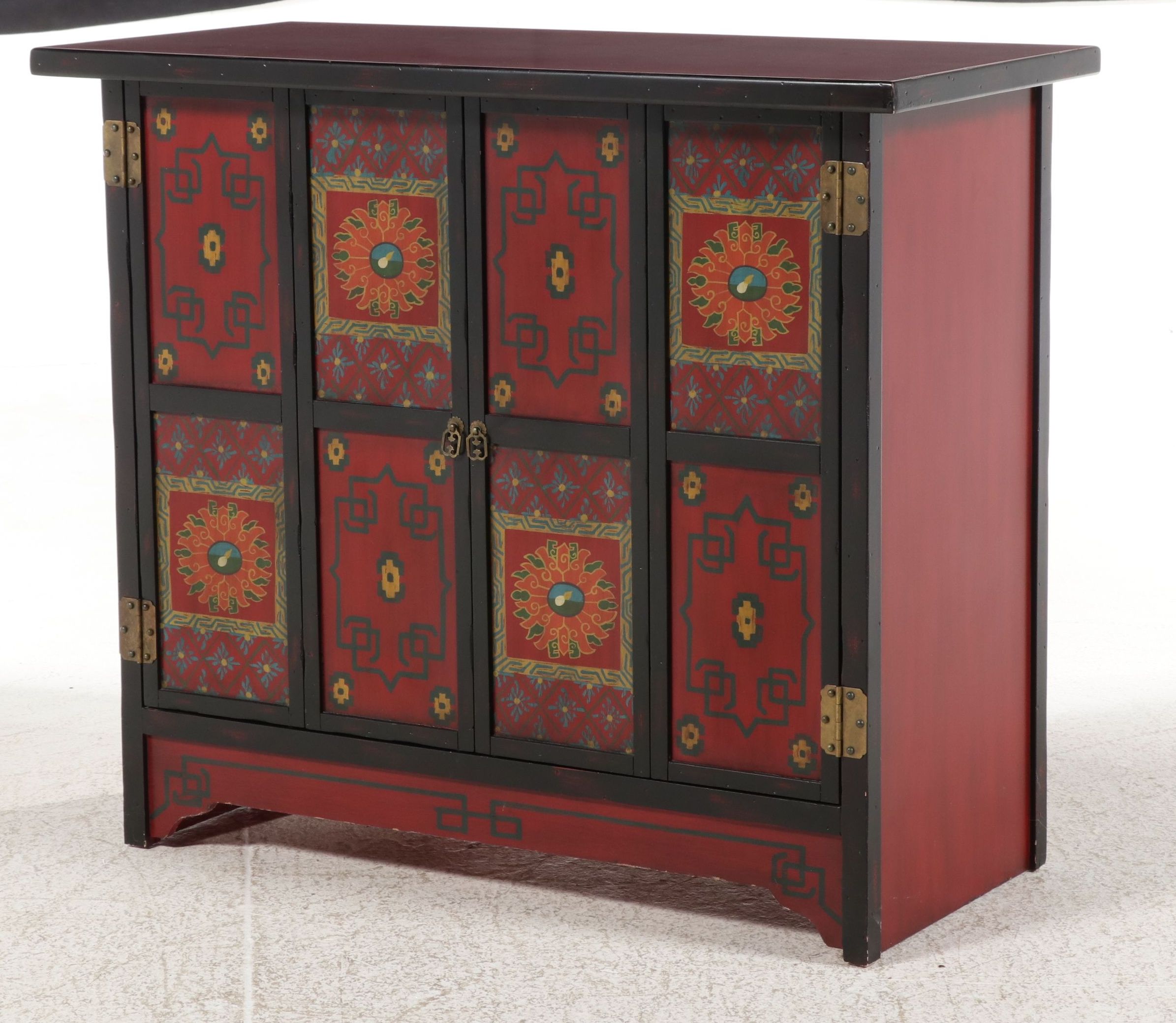 Tibetan Style Hand-Painted Lacquered Cabinet, Late 20th/21st Century