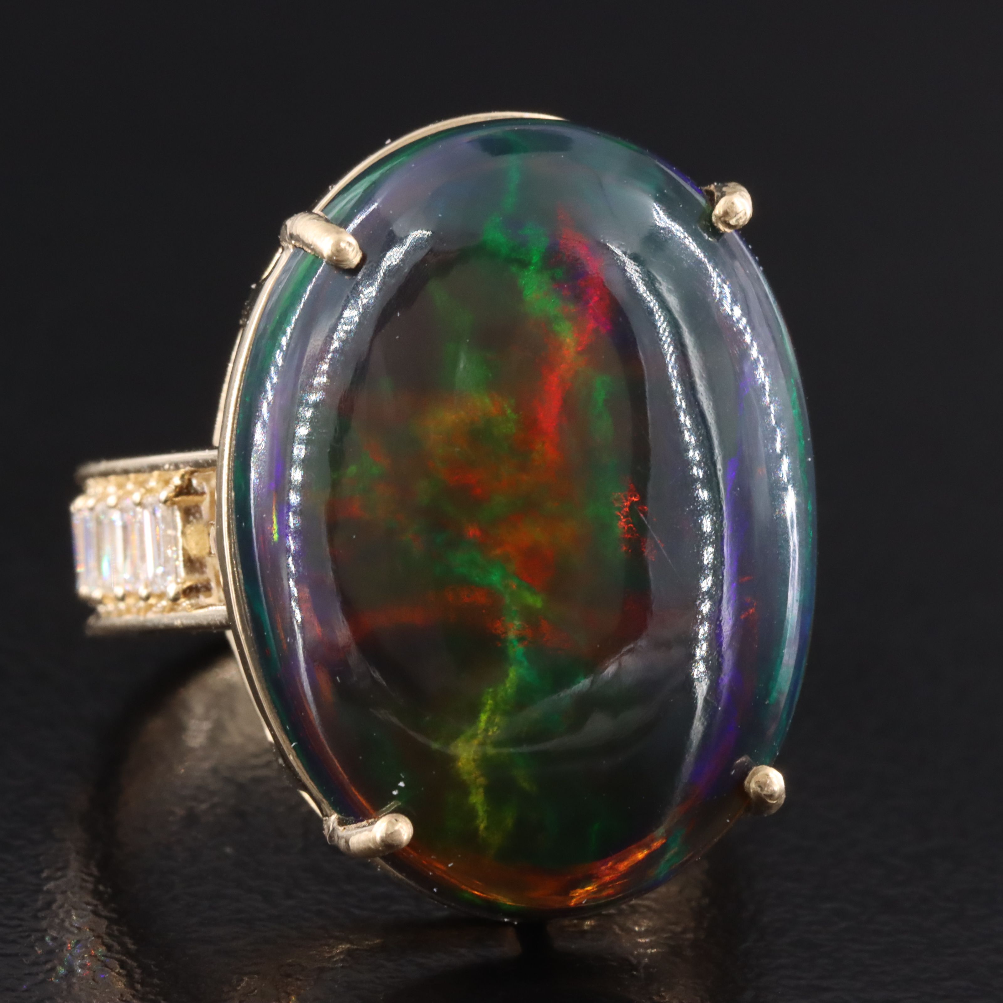 14K 12.87 CT Opal and Diamond Ring