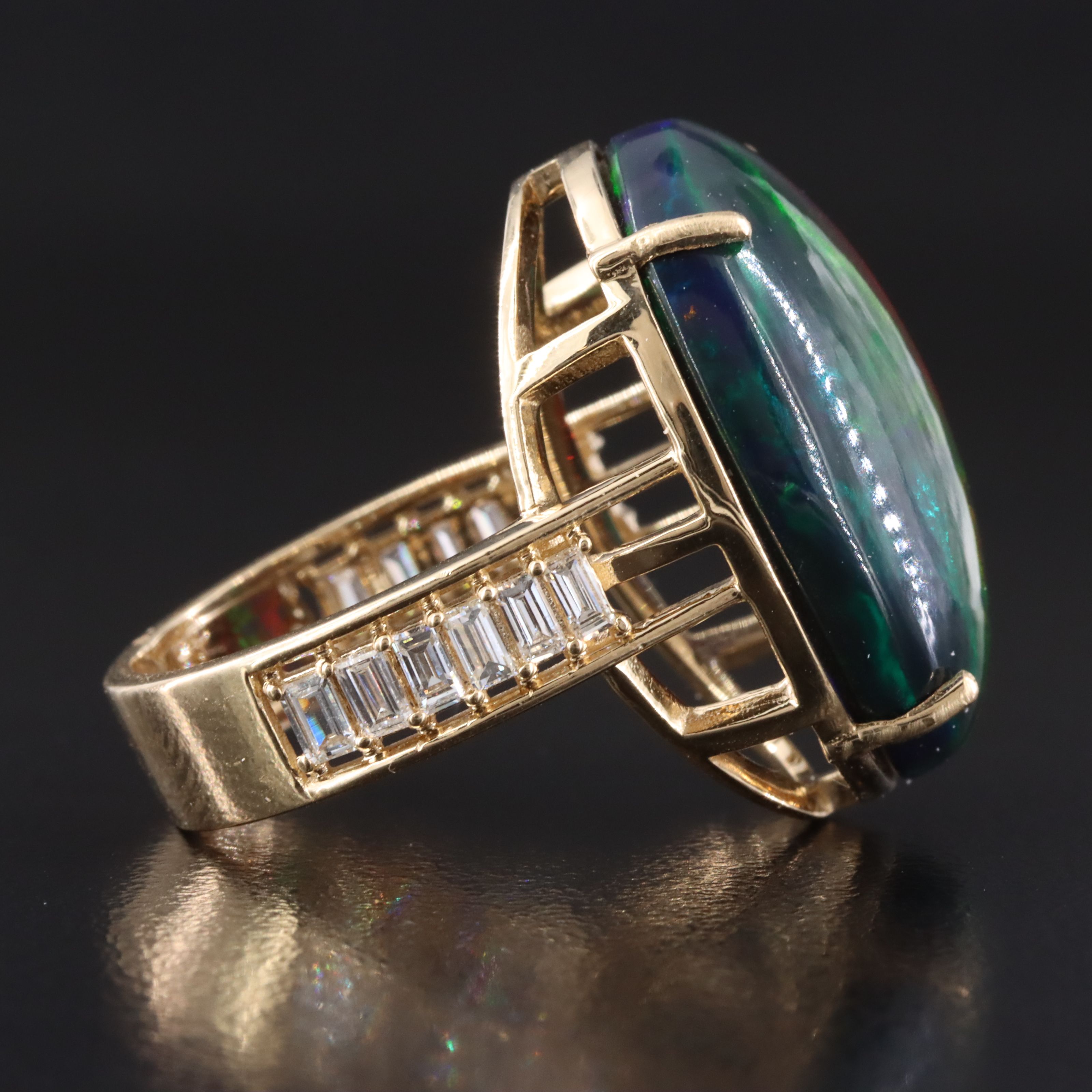 14K 12.87 CT Opal and Diamond Ring