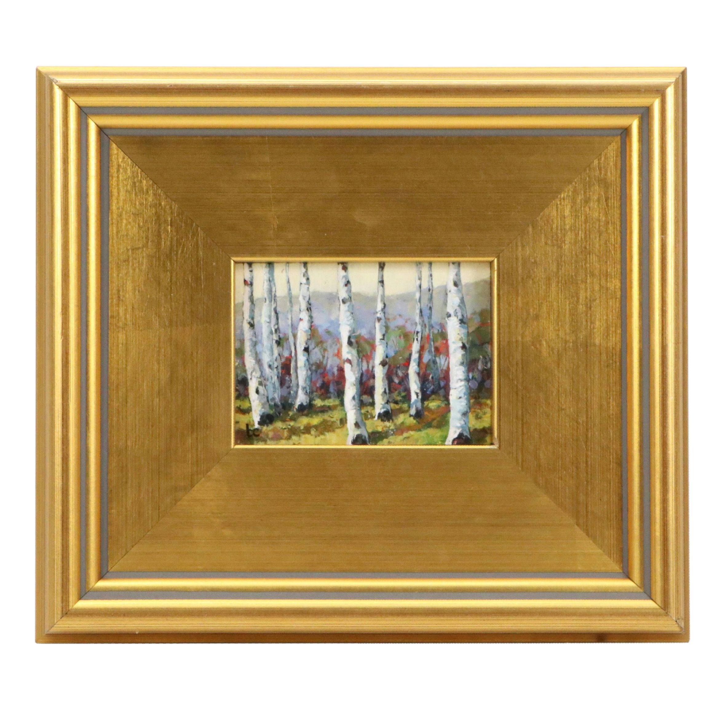 Miniature Oil Painting of Birches | EBTH
