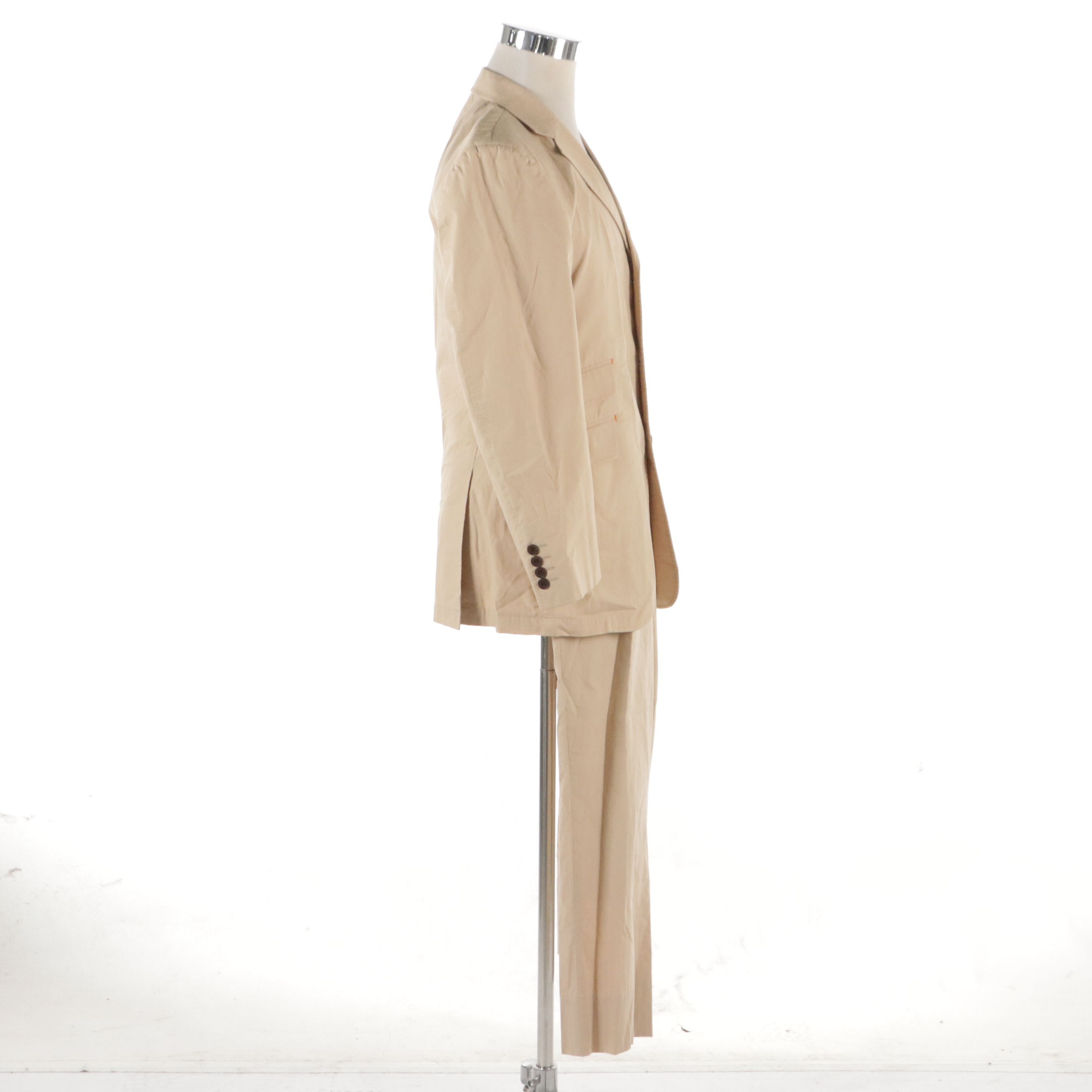 Men's Burberry Black Label Beige Cotton Three-Button Pant Suit with Check Lining