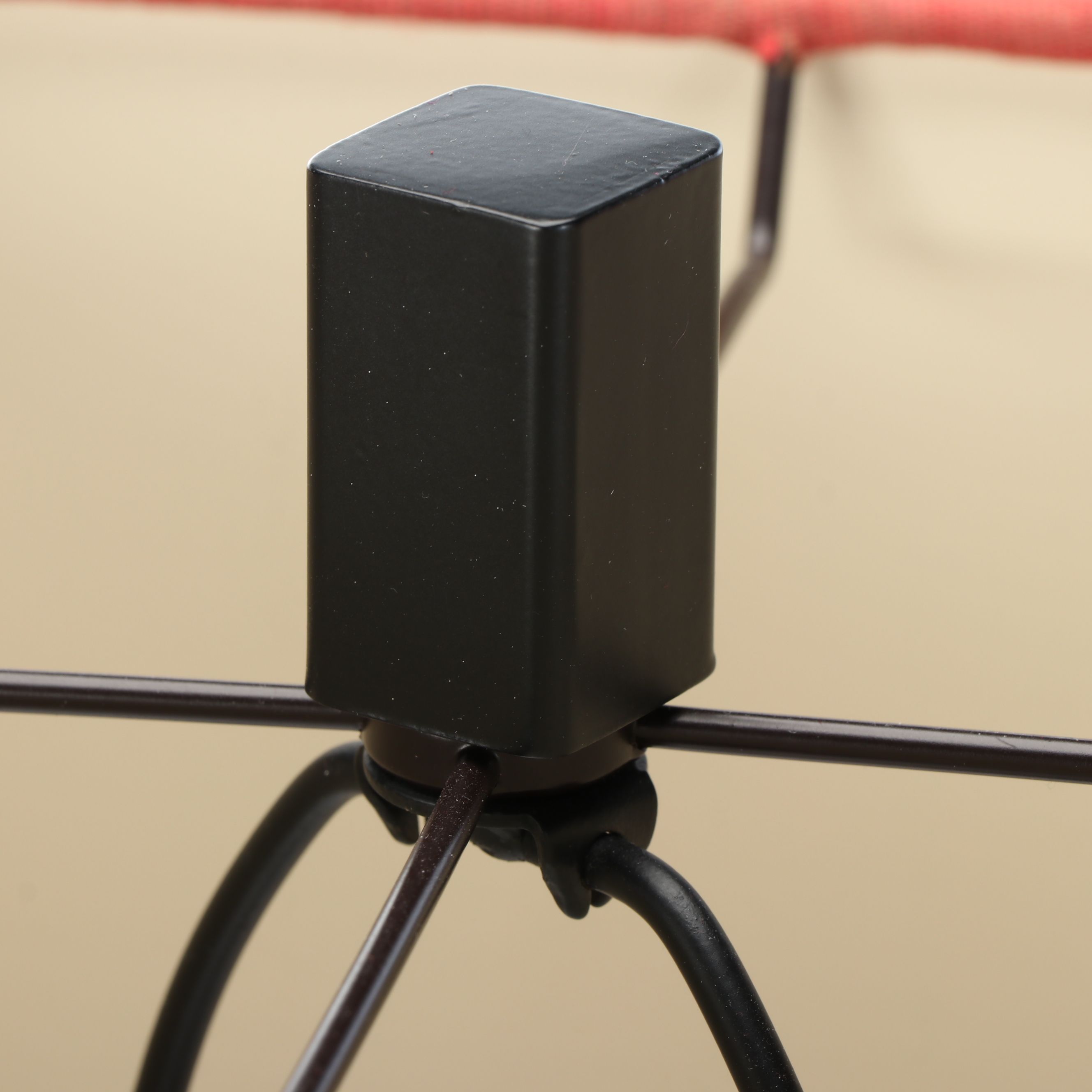 Pair of Black Resin Diamond Block Stacked Table Lamps with Red Block Shades