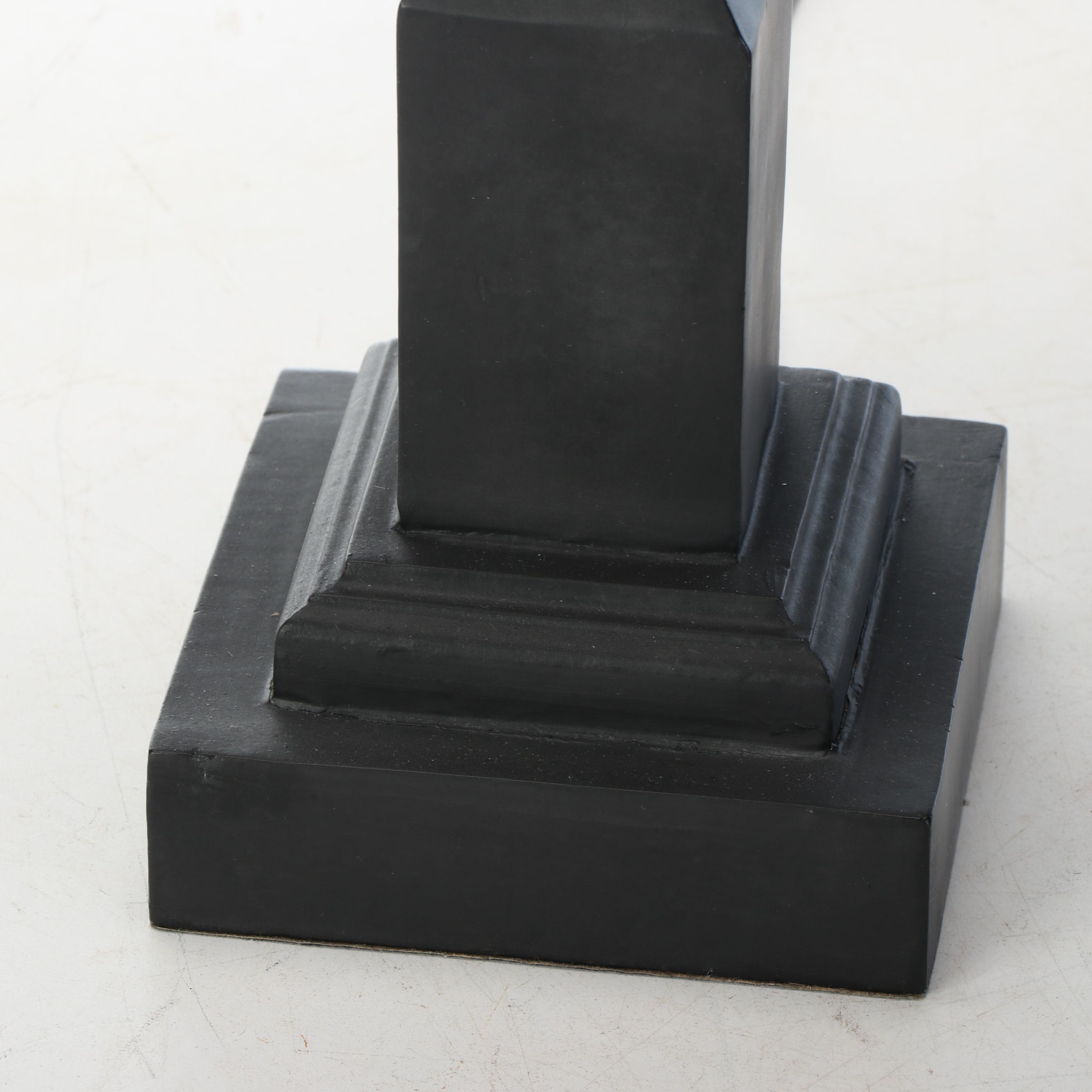 Pair of Black Resin Diamond Block Stacked Table Lamps with Red Block Shades