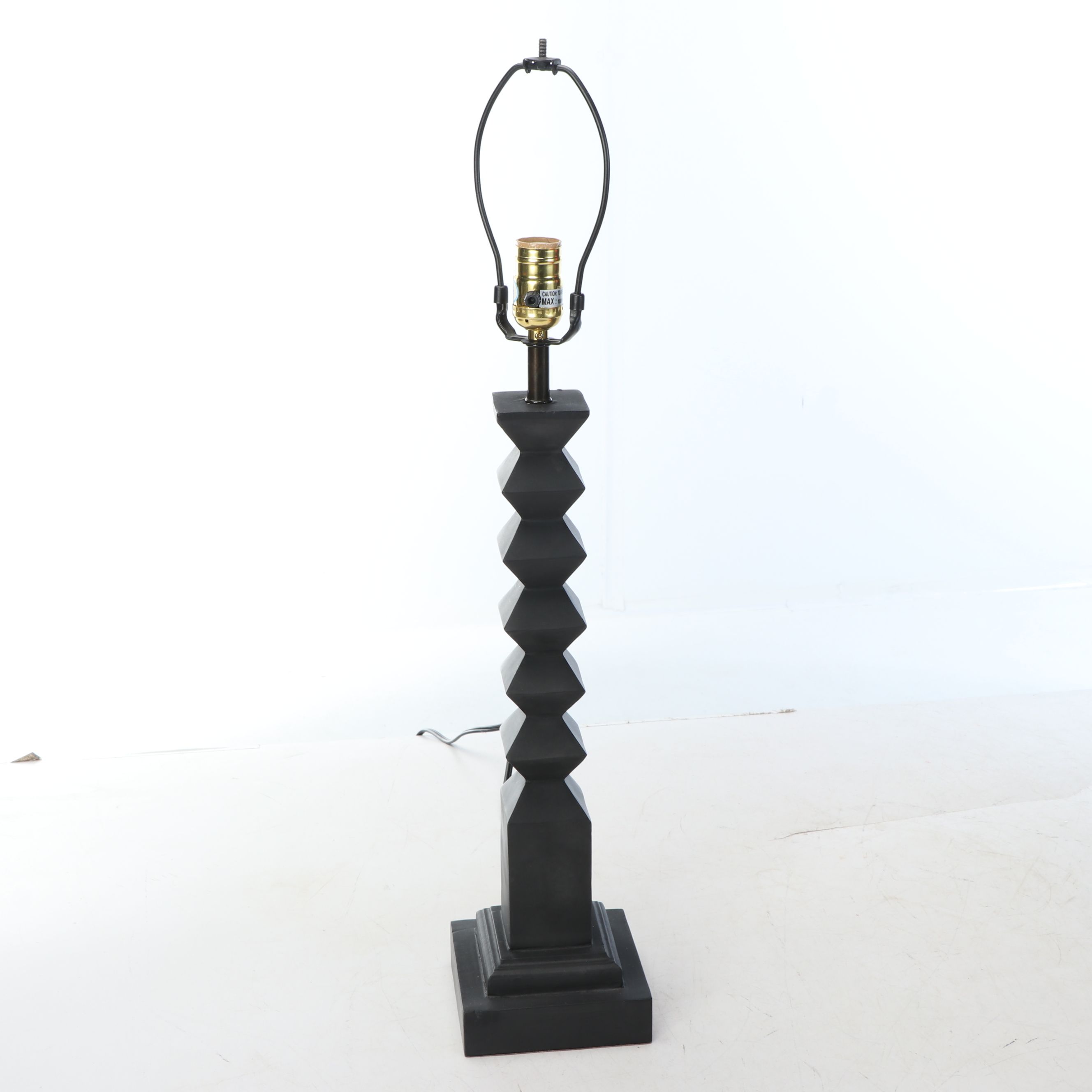 Pair of Black Resin Diamond Block Stacked Table Lamps with Red Block Shades