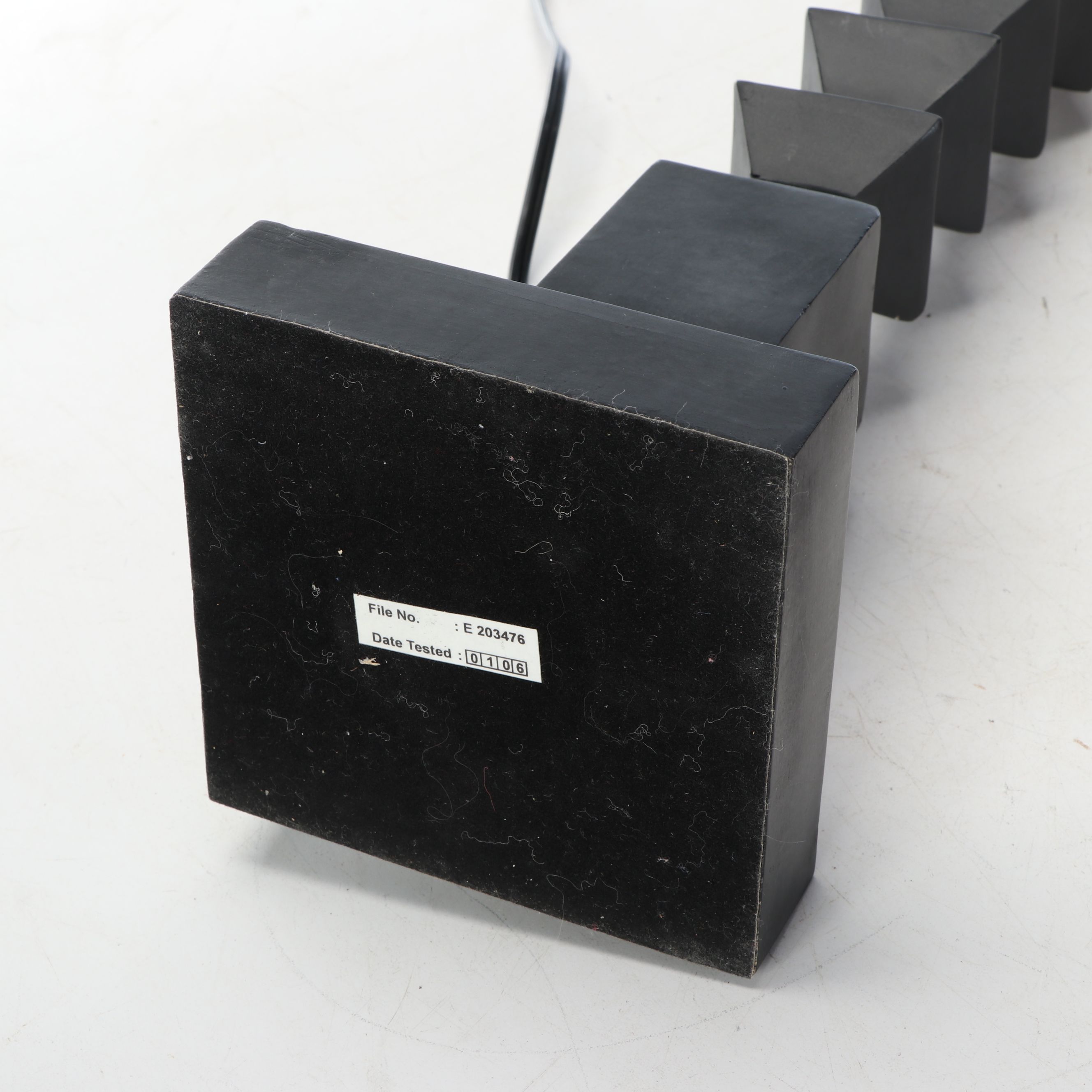 Pair of Black Resin Diamond Block Stacked Table Lamps with Red Block Shades