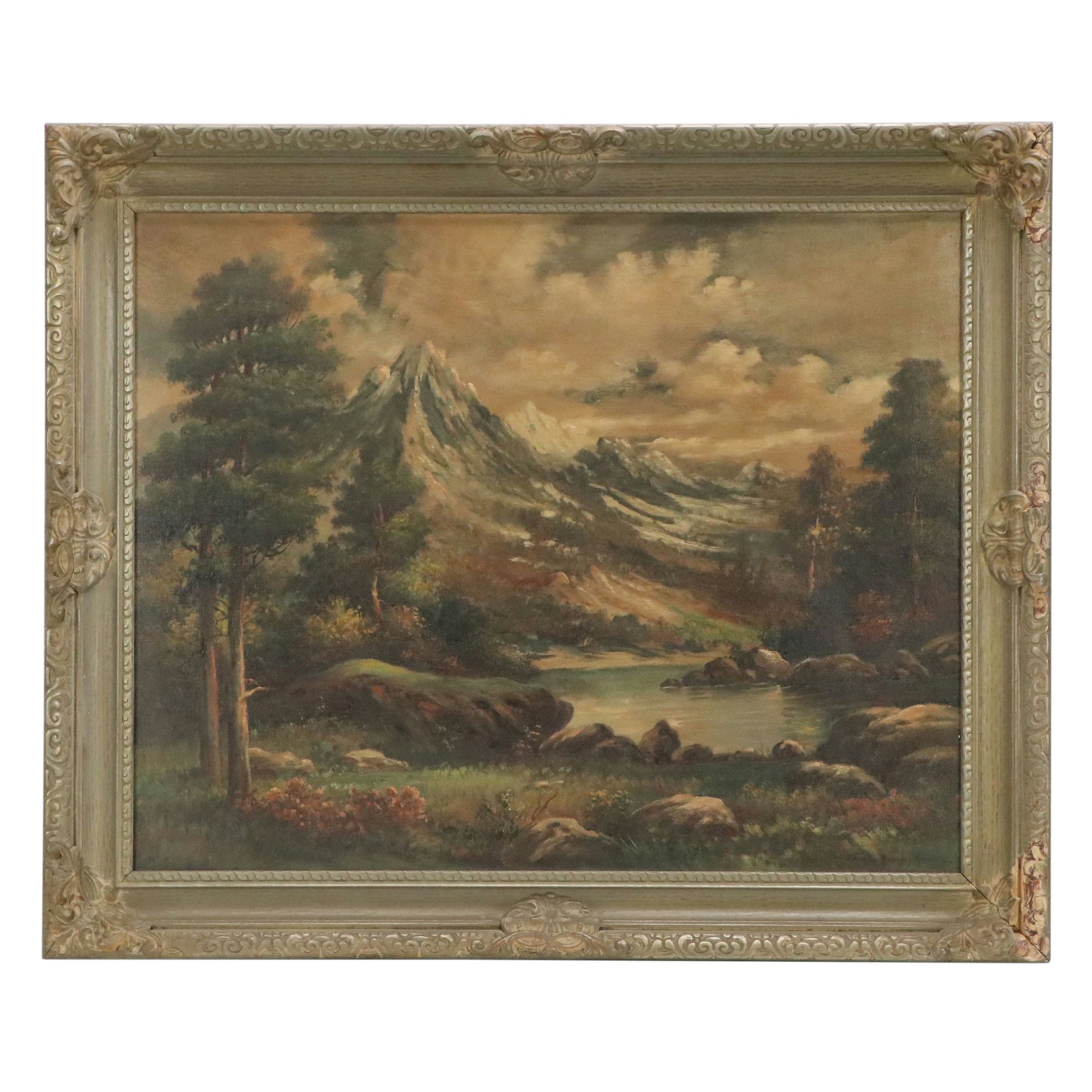 Thomas Manning Moore Oil Painting of Mountainous Landscape