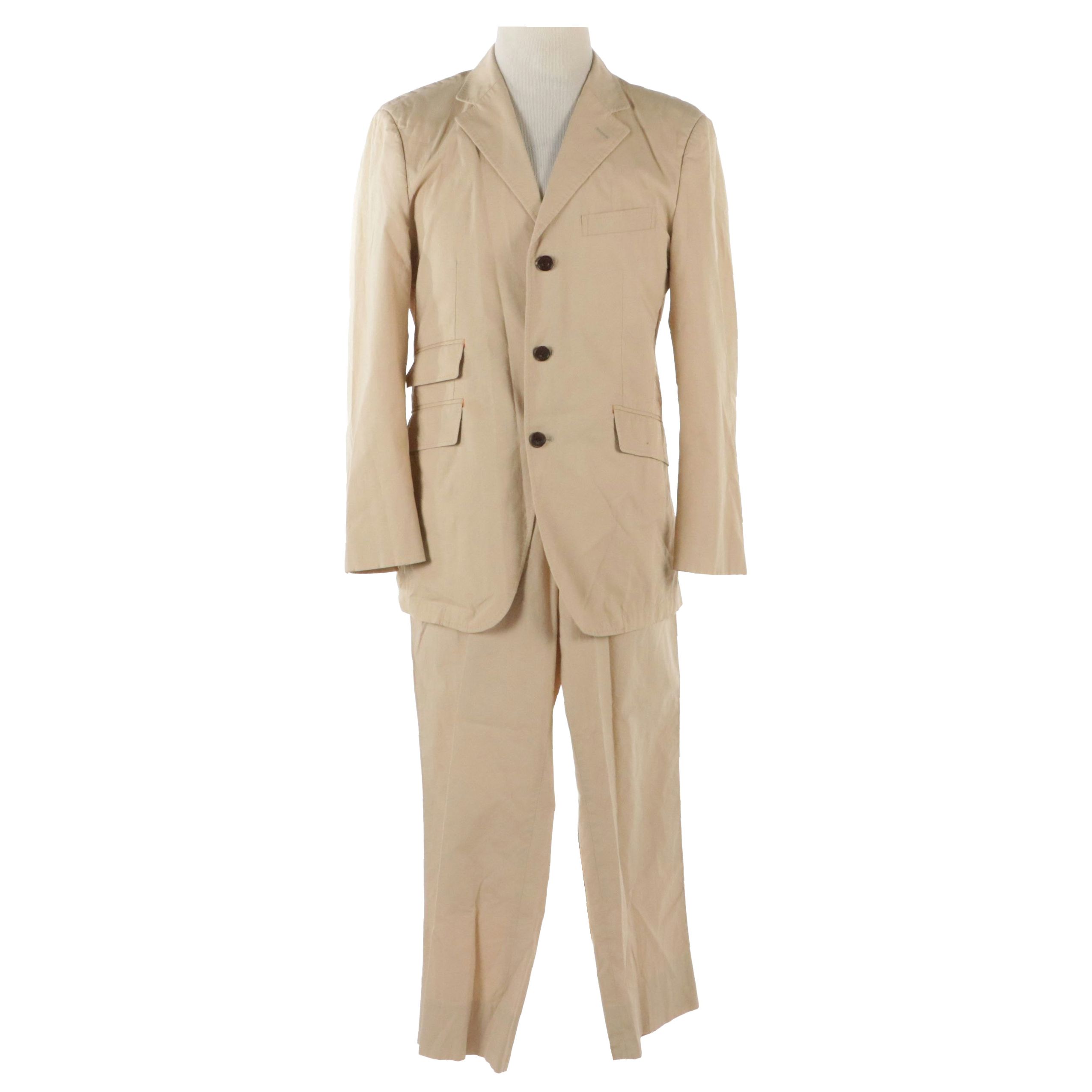 Men's Burberry Black Label Beige Cotton Three-Button Pant Suit with Check Lining